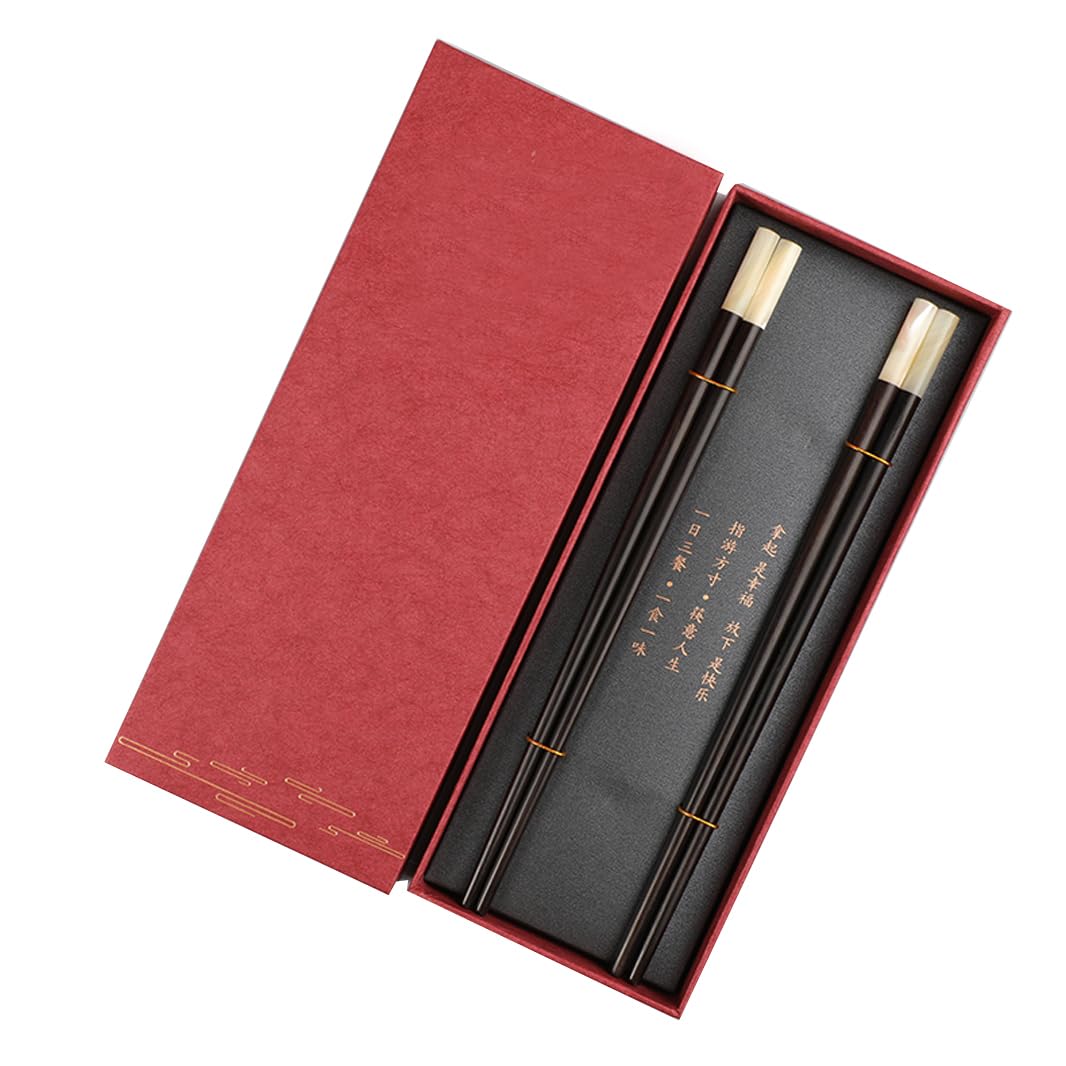 Baguettes, baguettes réutilisables en bois d'ébène de qualité supérieure, coffret cadeau, baguettes antidérapantes ( Color : R )