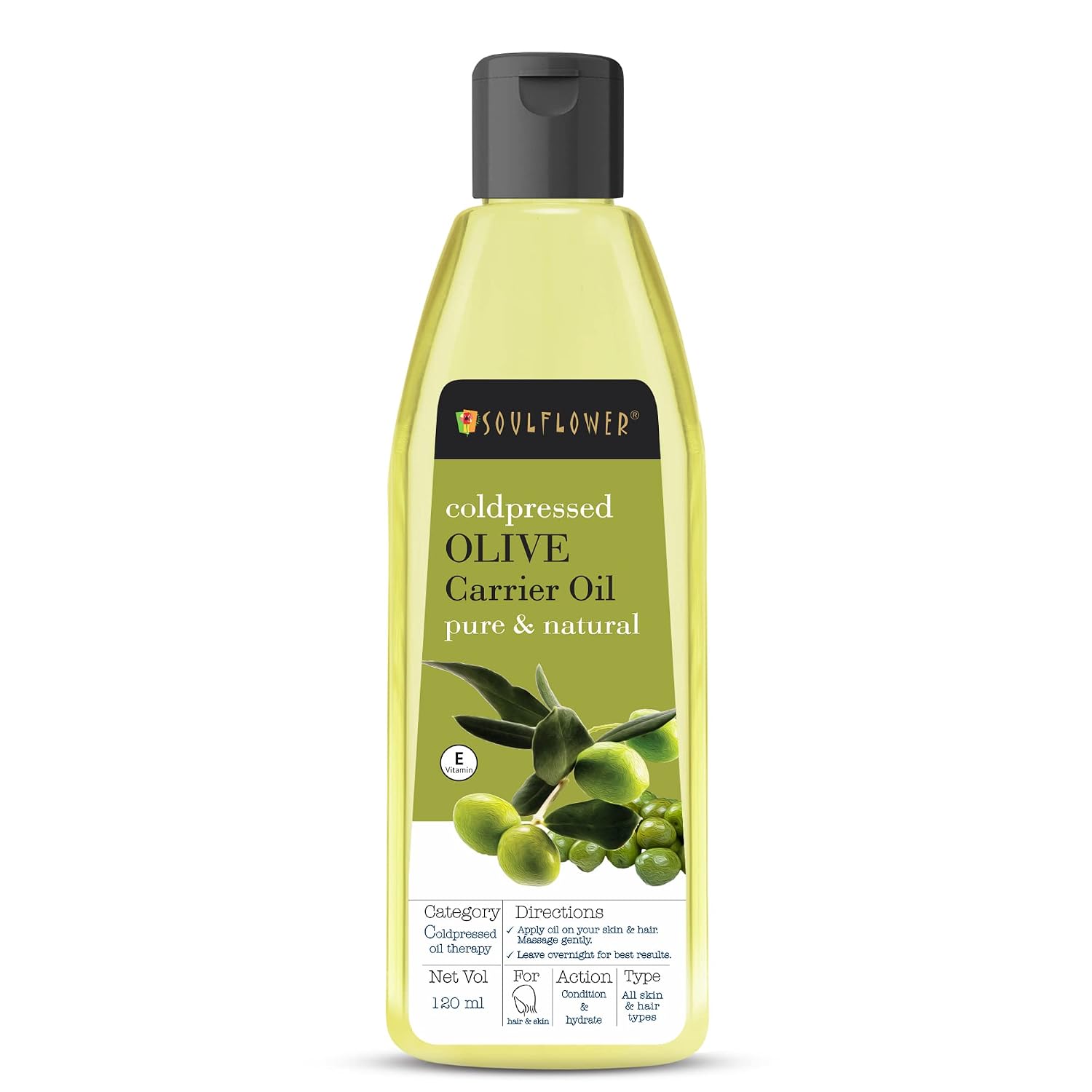 Soulflower Olive Oil for Hair Growth, Scalp Hydration - 100% Pure, Natural, Organic, Vegan, Coldpressed, 4 fl oz