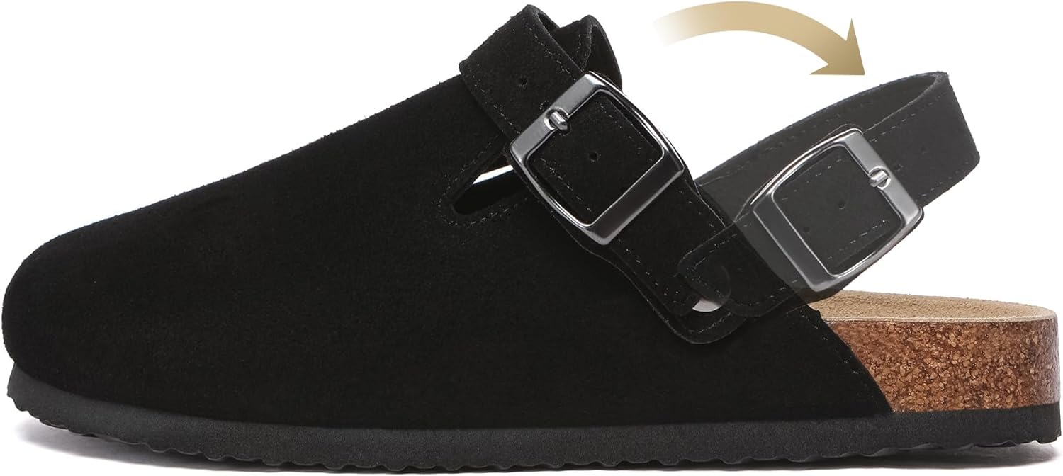 Suede Clogs for Women Leather Mules Adjustable Buckle with Comfort Cork Footbed and Arch Support - Image 7