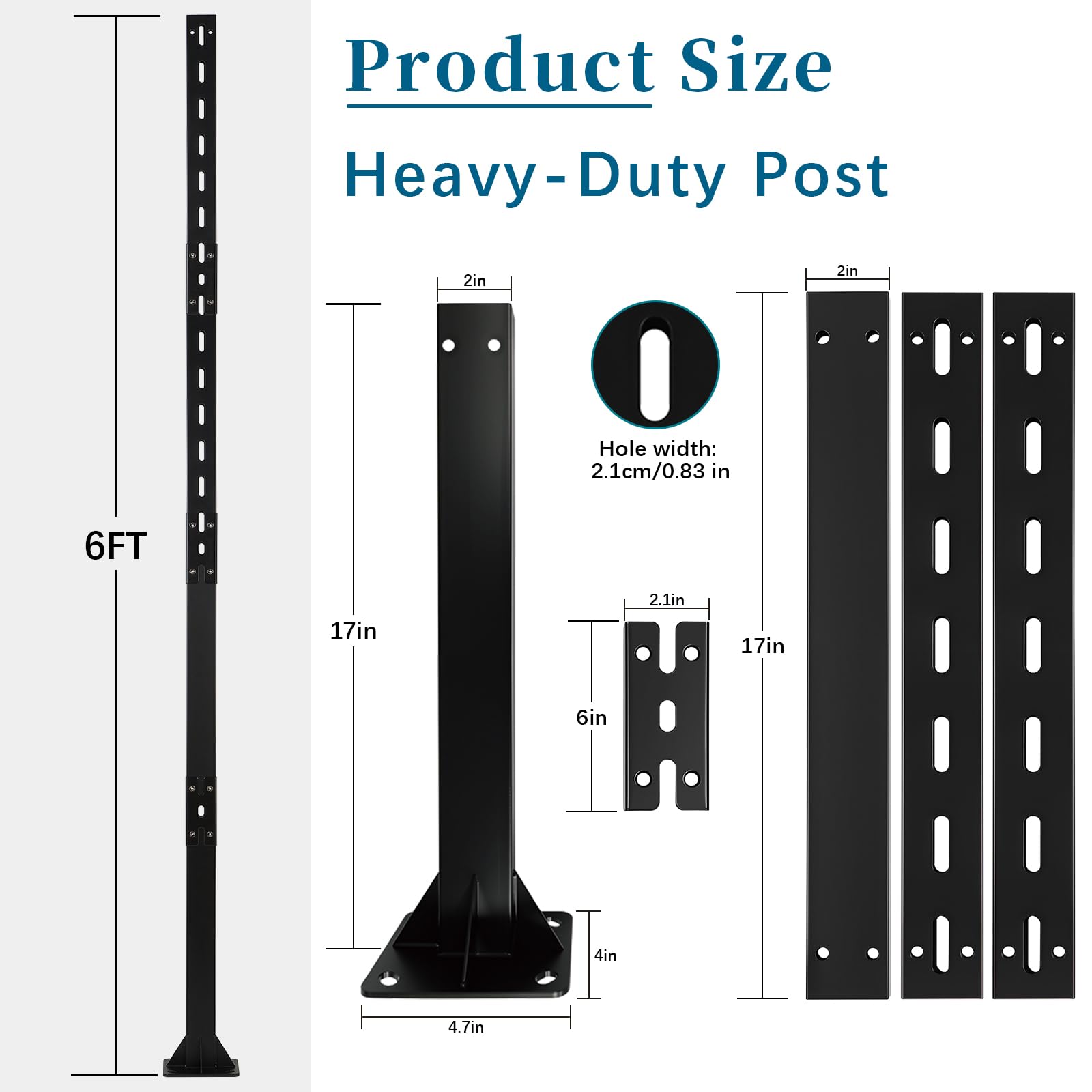 2 postes para señales de seguridad de tráfico, soportes para señales, postes para jardín, sistema de tubos robustos con base con brida (negro, 6 pies X2)