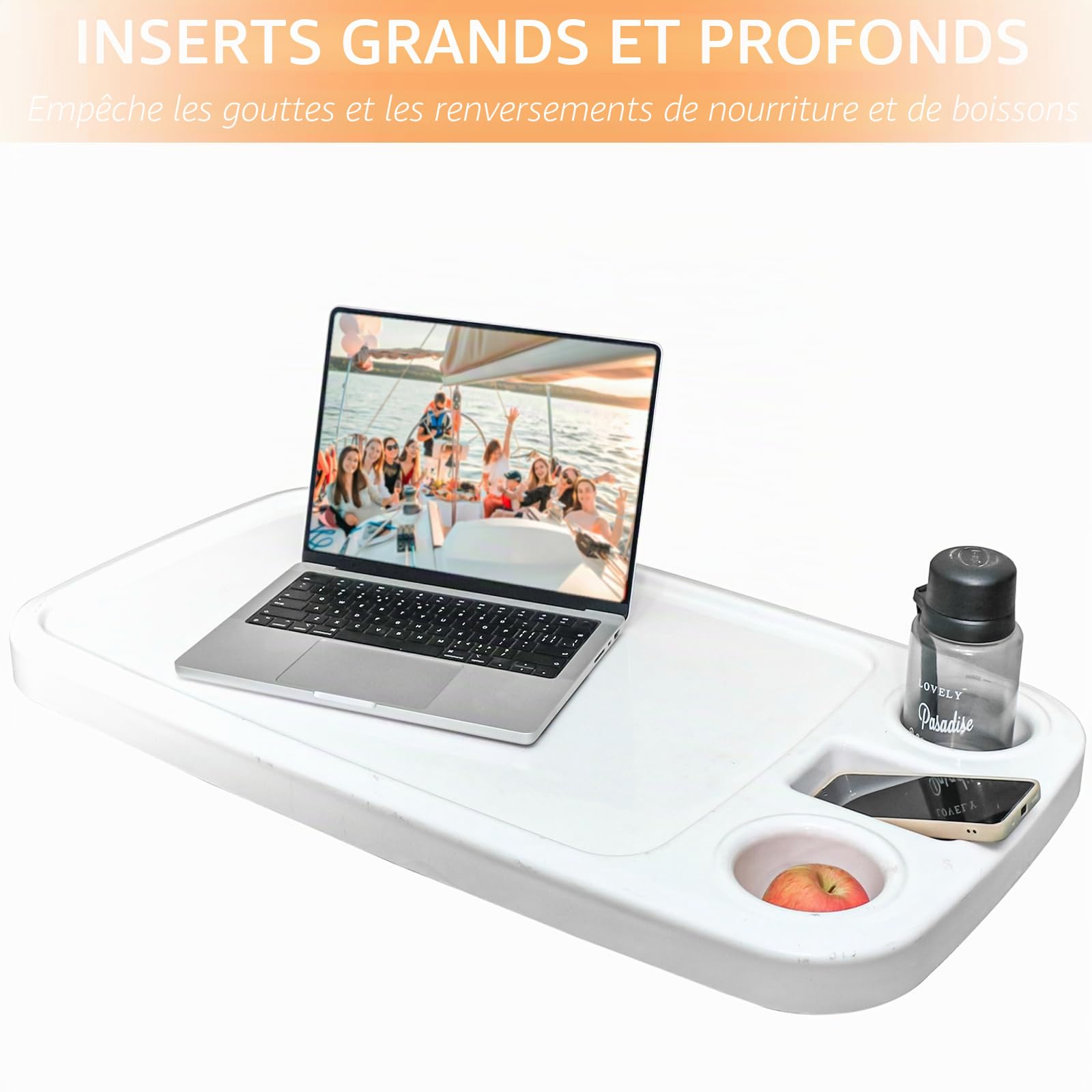 table amovible, 86,4 x 45,7 cm, pour bateau ponton, véhicule récréatif, grand plateau avec porte-gobelets intégrés, support de téléphone en ABS, imperméable