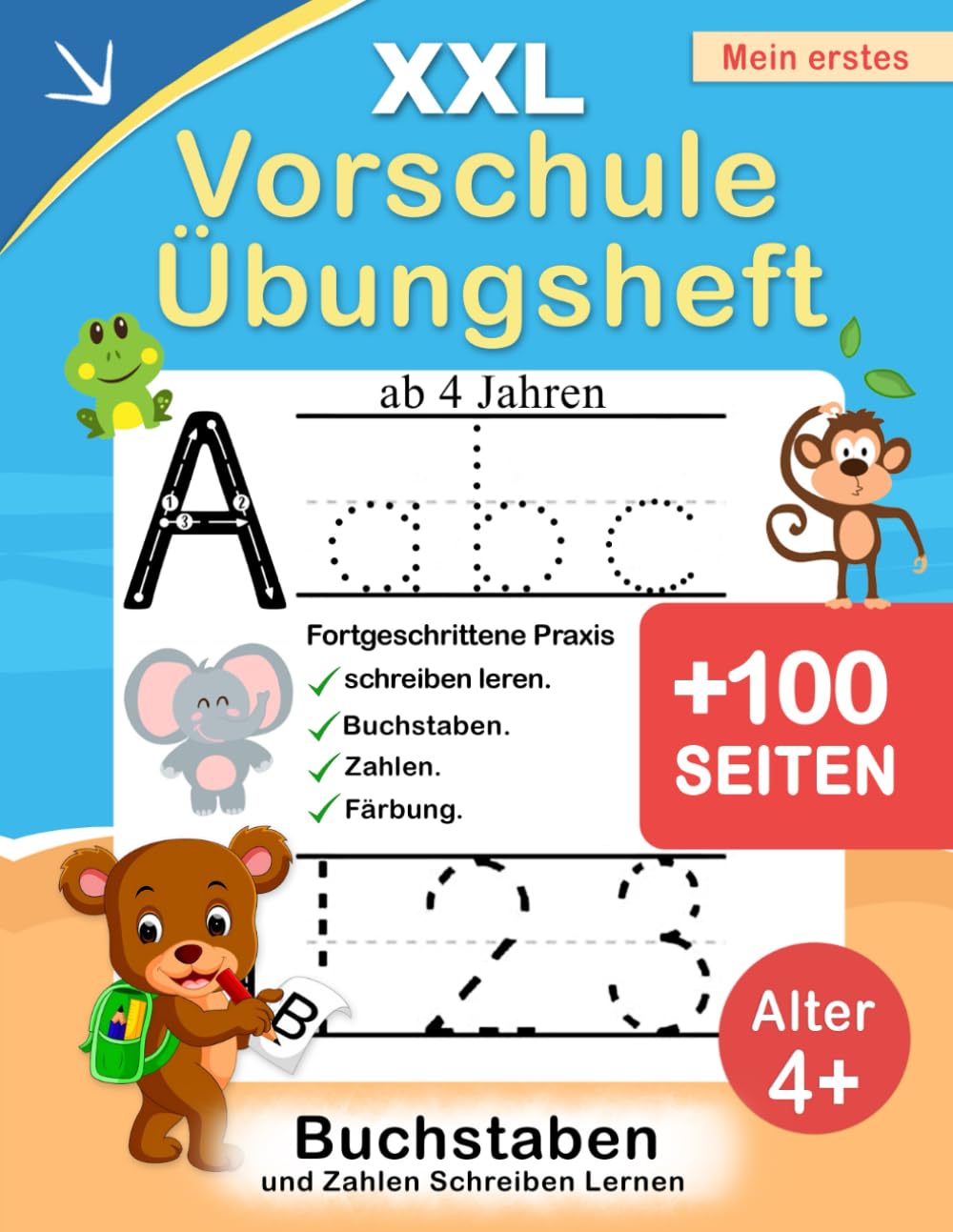XXL Vorschule Übungsheft ab 4 Jahren: Großes Lernheft zum Schreiben Lernen für Jungen und Mädchen | Buchstaben und Zahlen Nachspuren mit Schwungübungen | Perfekt für Kindergarten und Schulanfang