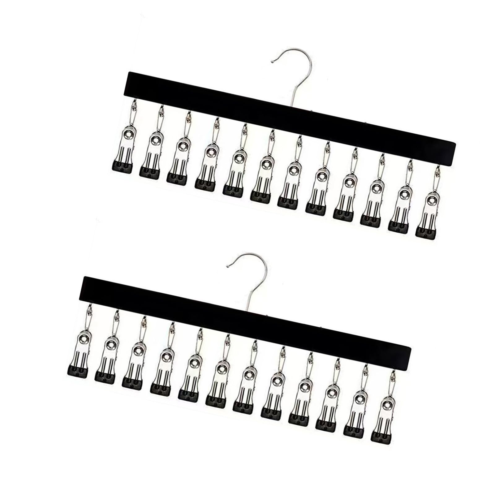 Hrtyvhin Black Multi Purpose Wooden Hat Rack With 12 Clips Holds Caps Socks And Underwear Space Saving Wall Mount Design Hanger Cap Storage Rack