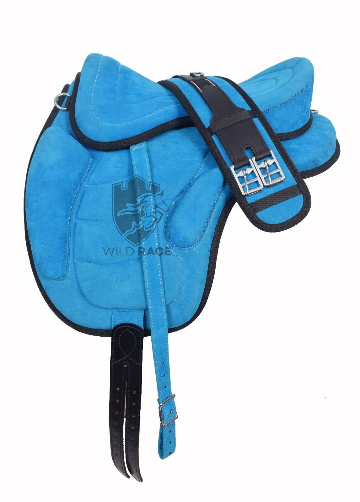WILD RACE Treeless freemax fully suede saddles (Various Colour and Size) + Matching Girth (18", Turquoise) โ image 1