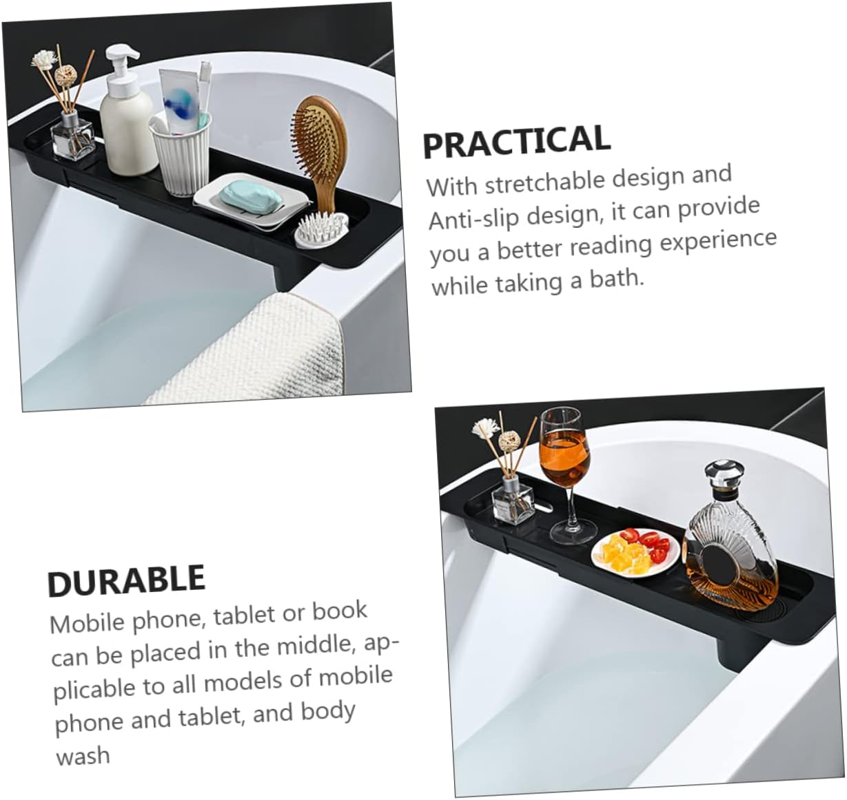 VOSAREA 1pc Telescopic Bathtub Storage Rack Plastic Tray for Expandable Organizer for Books Phones Towels for Relaxing Baths and Home Organization