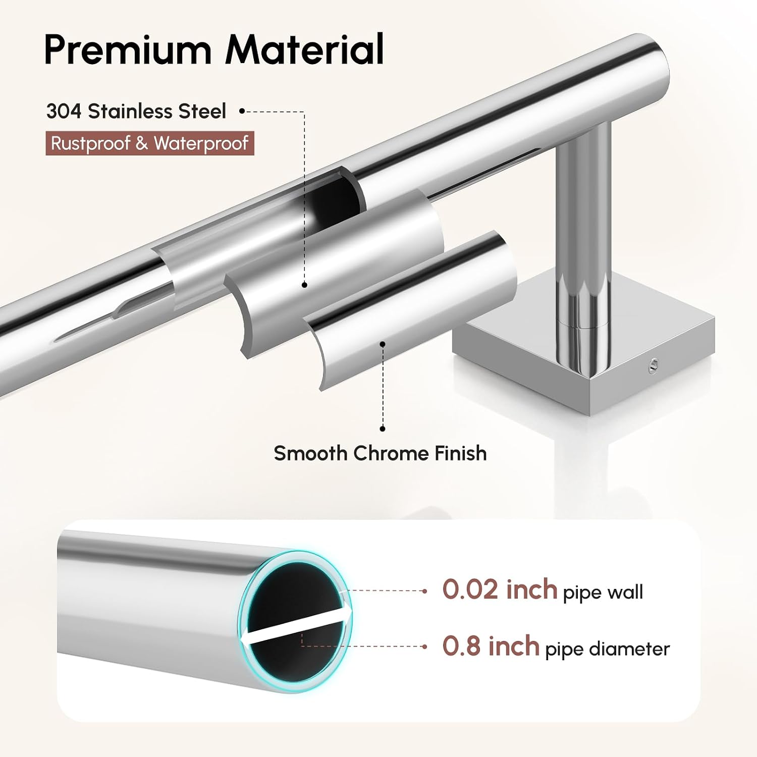 USHOWER Polished Chrome Towel Bar, 24 Inch Towel Racks for Bathroom image 5