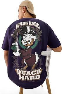 The Souled Store Official Disney: Quack Hard Men and Boys Short Sleeve Round Neck Purple Cotton Oversize T-Shirt Price In India