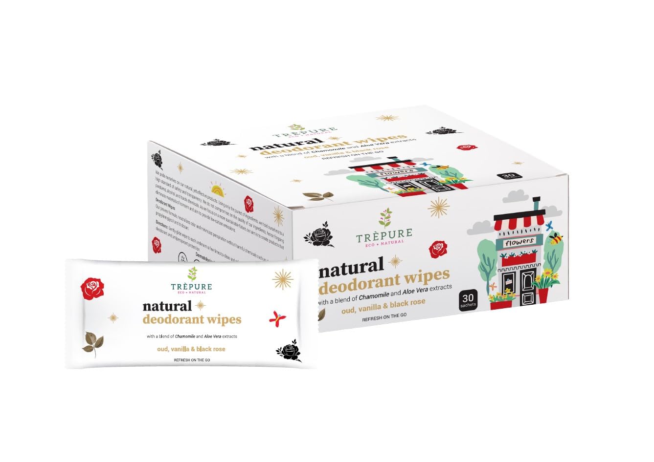 Natural Deodorant Wipes with Strawberry, Vanilla and Jasmine Scent