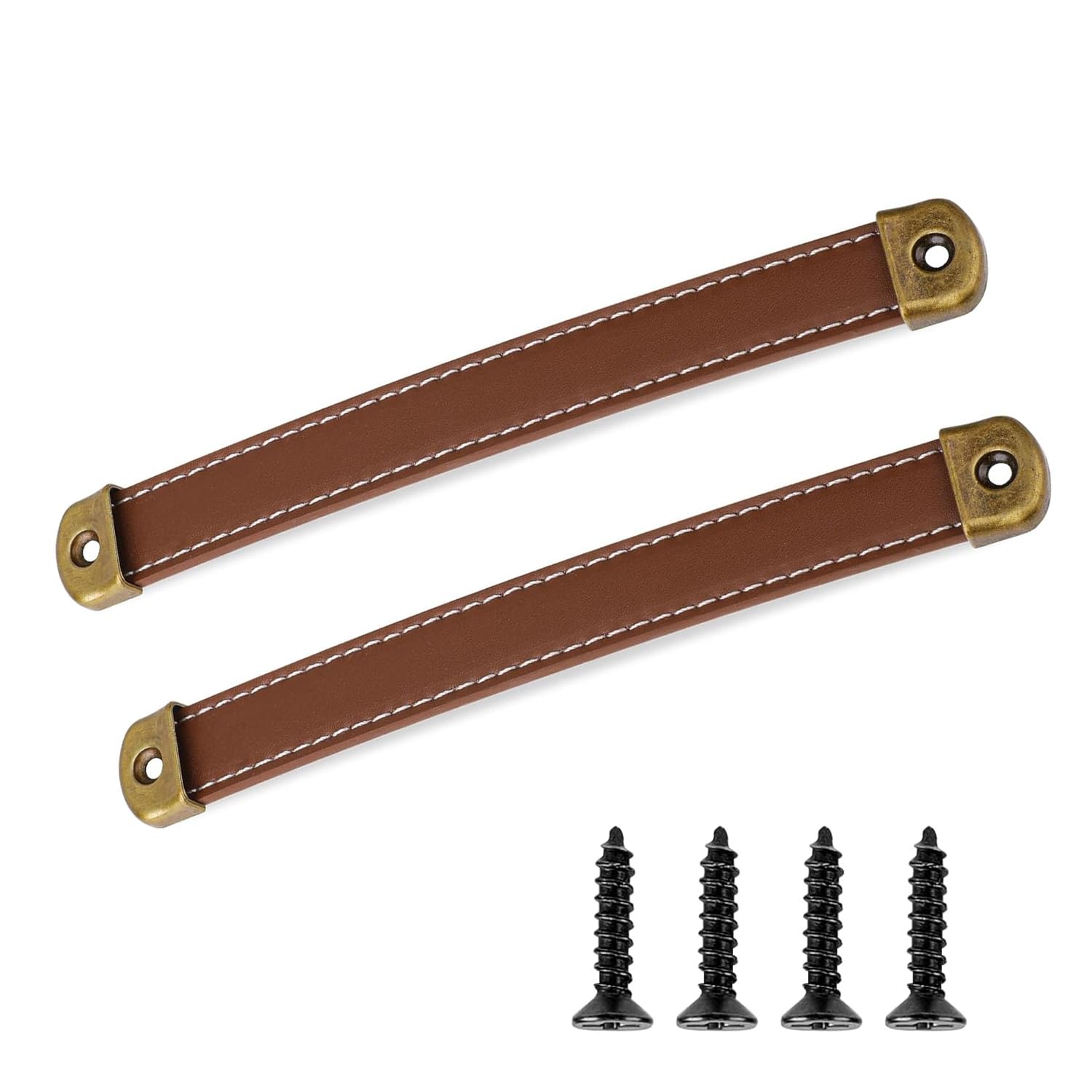 2 Pcs Leather Handles for Drawers Cabinet Pulls, Leather Drawer Handles with Mounting Screws, Vintage Leather Trunk Pulls