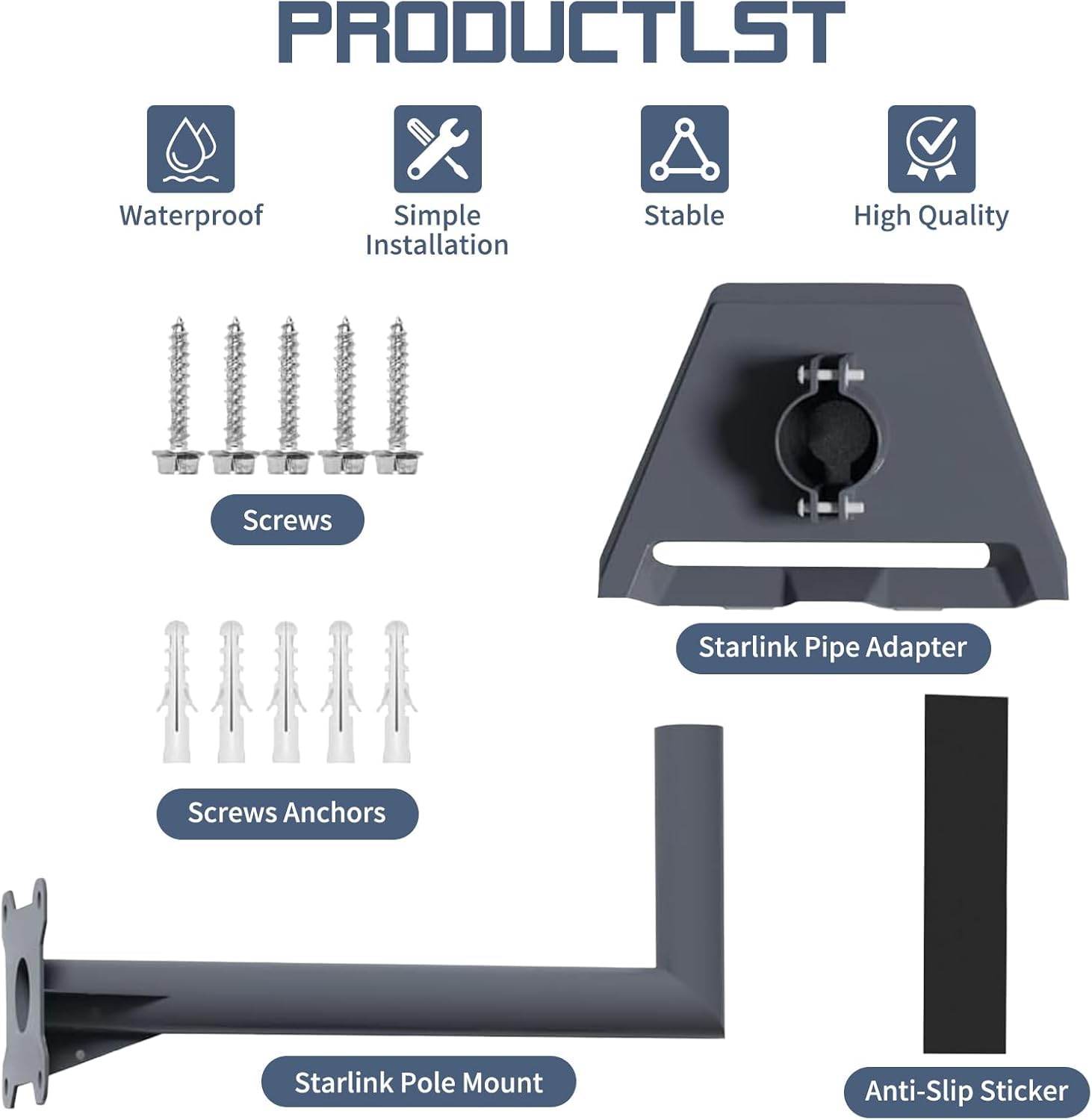 SuperRC Starlink Gen 3 Wall Mount Vertical Angle Long Arm Pole Mount Mounting Kit for Starlink Gen 3 Roof Installation Set with Starlink V3 Pipe Adapter