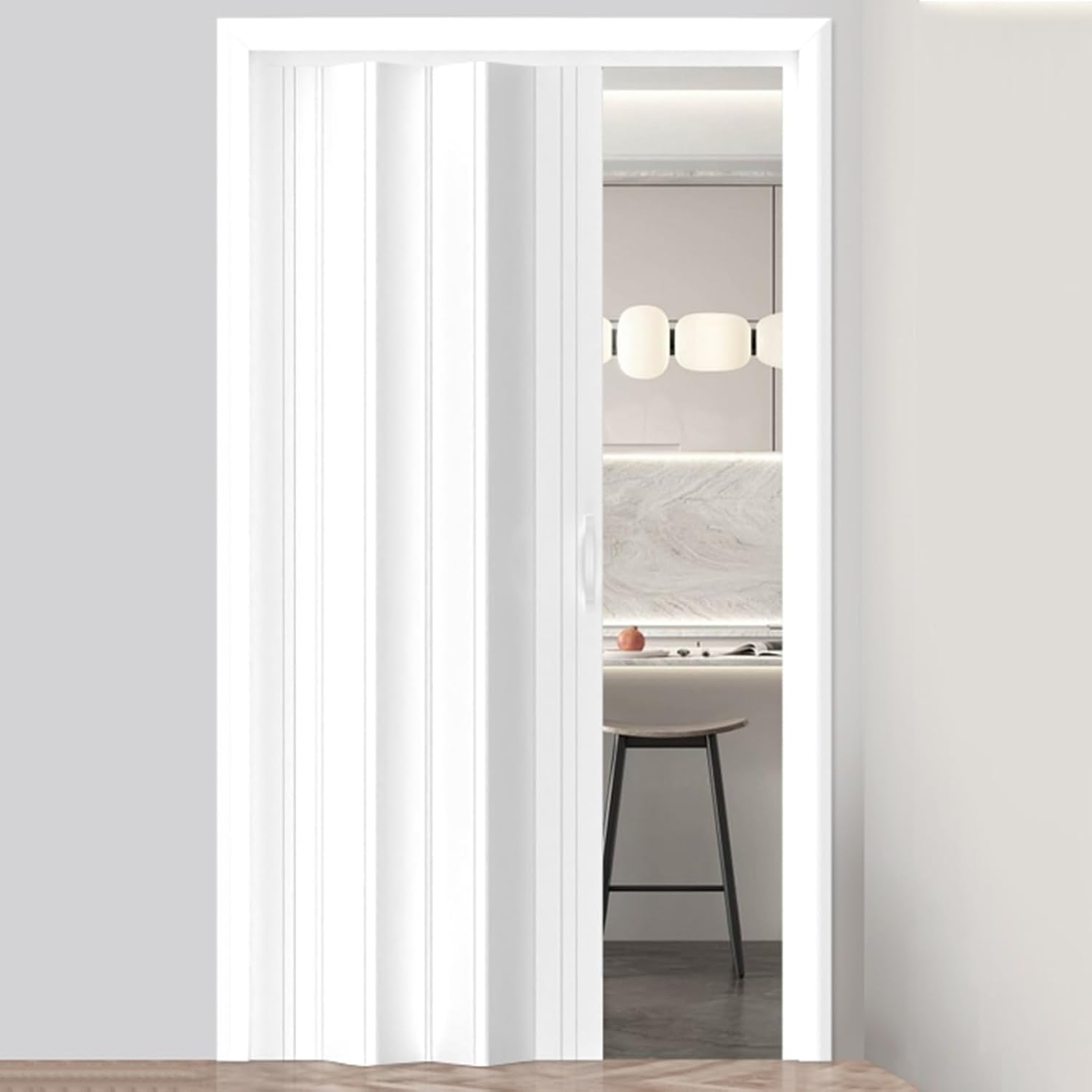 Heavy Duty Accordion Folding Door - White Multifold Interior Door with Mounting Hardware, Retractable Sliding Door for Barn, Pantry, Mall - 25x80in (63.5x203cm)