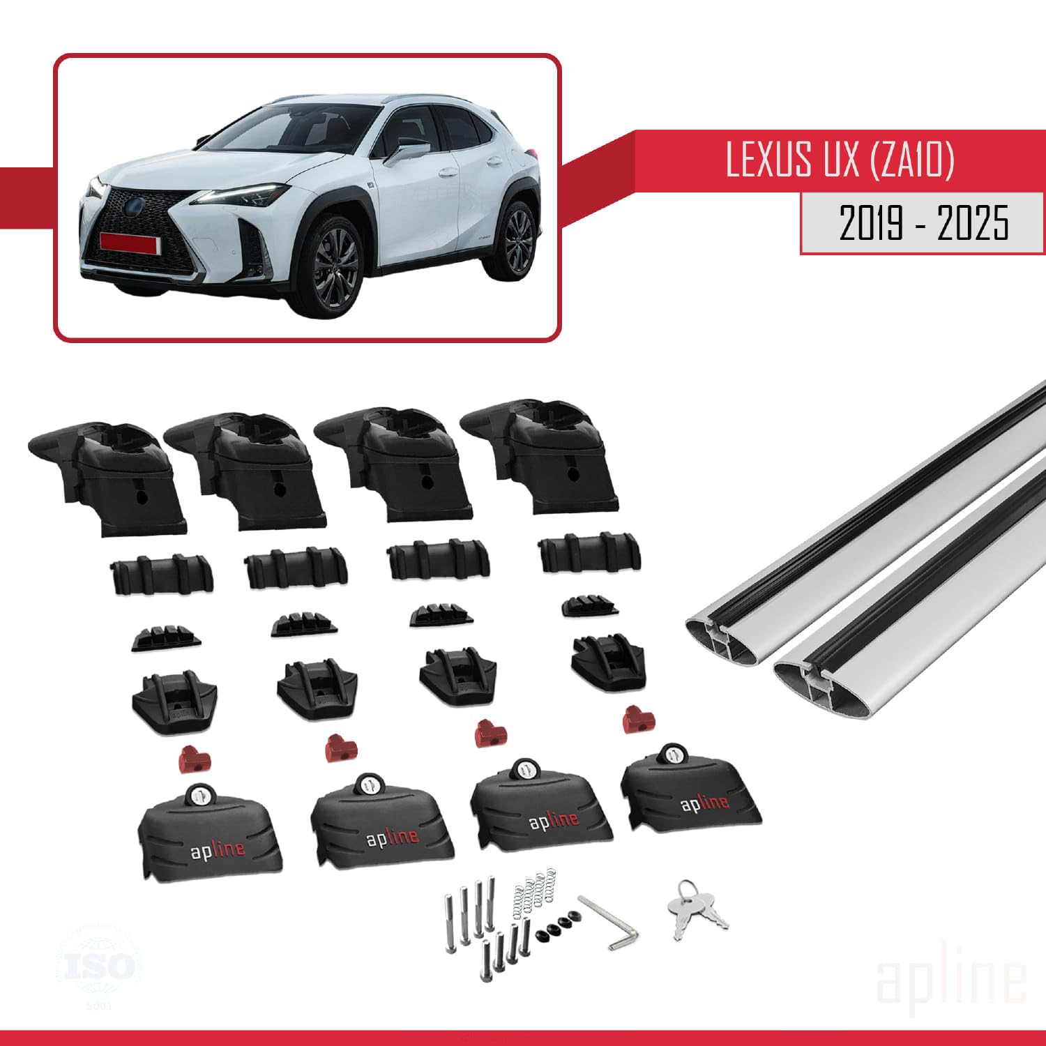 Barres De Toit Pour Lexus UX (ZA10) 2019-2025 - Modèle ACE-2, Aluminium Gris, Charge Max 75 Kg
