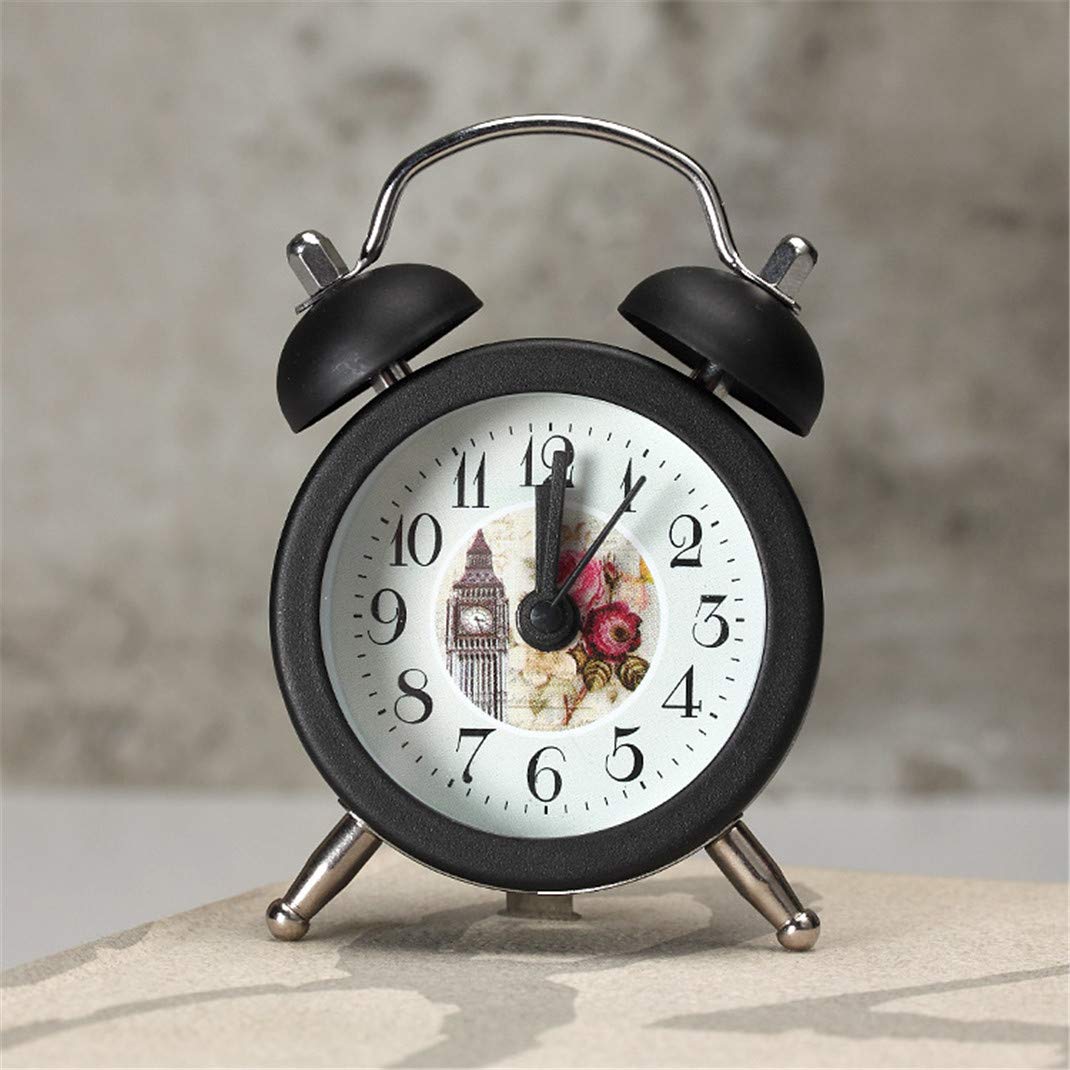DYKKLKQ Mini Metal Small Alarm Clock Kid Learning Retro Portable Cute Round Number Double Bell Desk Table Clock