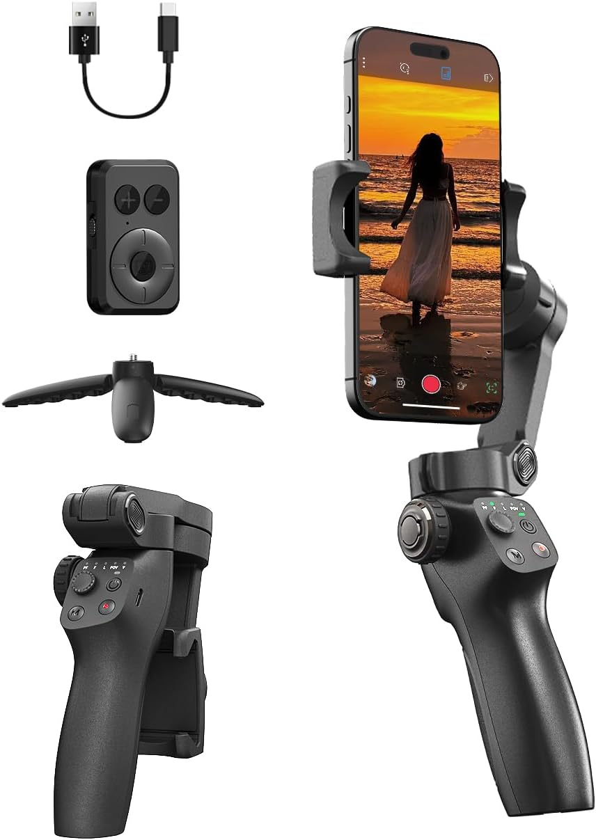 FUNSNAP CM8 Gimbal Stabilizer for iPhone Android, 3-Axis Phone Gimbal with Remote Control Portable Foldable, Phone Stabilizer for Video Recording for Tiktok YouTube Vlog