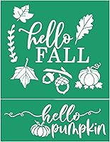 Vista 1 de JAJADO Plantilla de pantalla de seda con texto en inglés "Hello Fall", plantillas adhesivas reutilizables de otoño, transferencia de malla de tiza