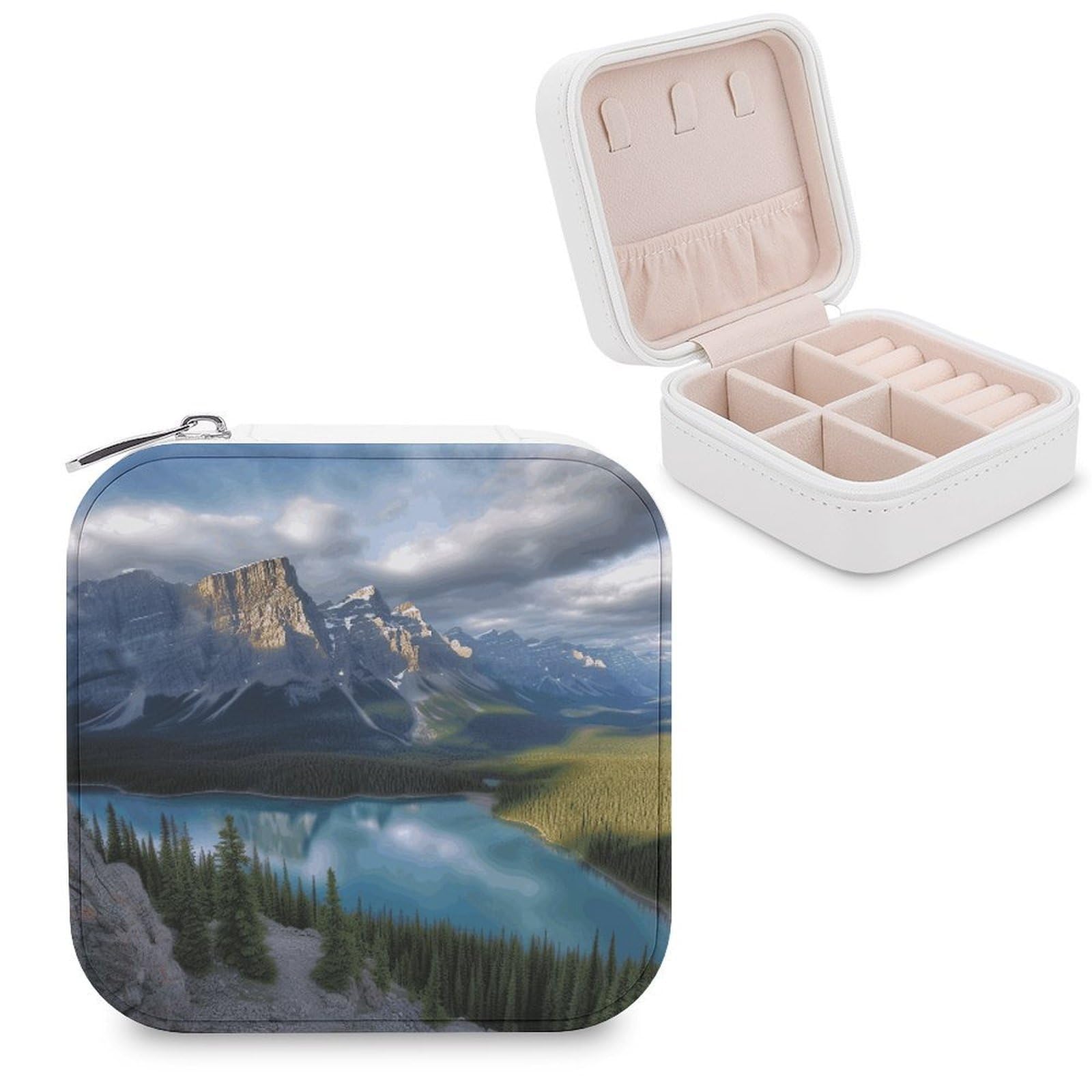 JTREHY Travel Banff National Park Jewelry Case Portable Display Storage Box PU Leather Mini Jewelry Travel Case Personalized Travel Jewelry Organizer Small Jewelry Box for Women
