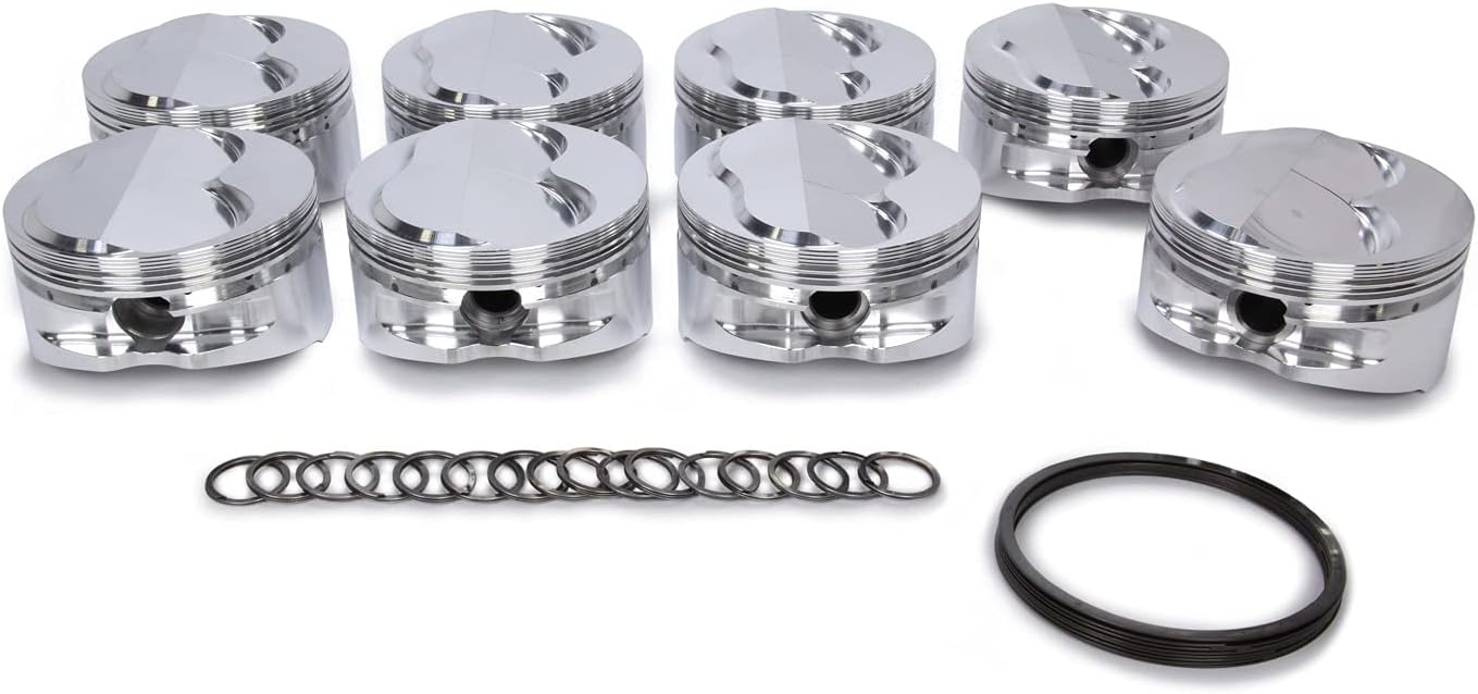 JE Pistons Piston, 18 Degree Small Block Dome, Forged, 4.145 in Bore, 1/16 x 1/16 x 3/16 in Ring Grooves, Plus 3.30 cc, Small Block Chevy, Set of 8