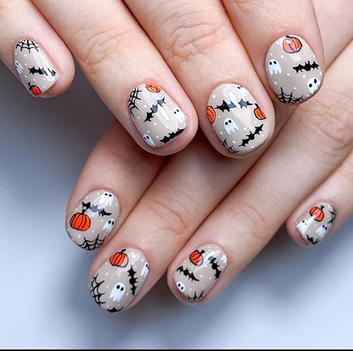 SINSEN Halloween Press on Nails Short Square Fake Nails Cute