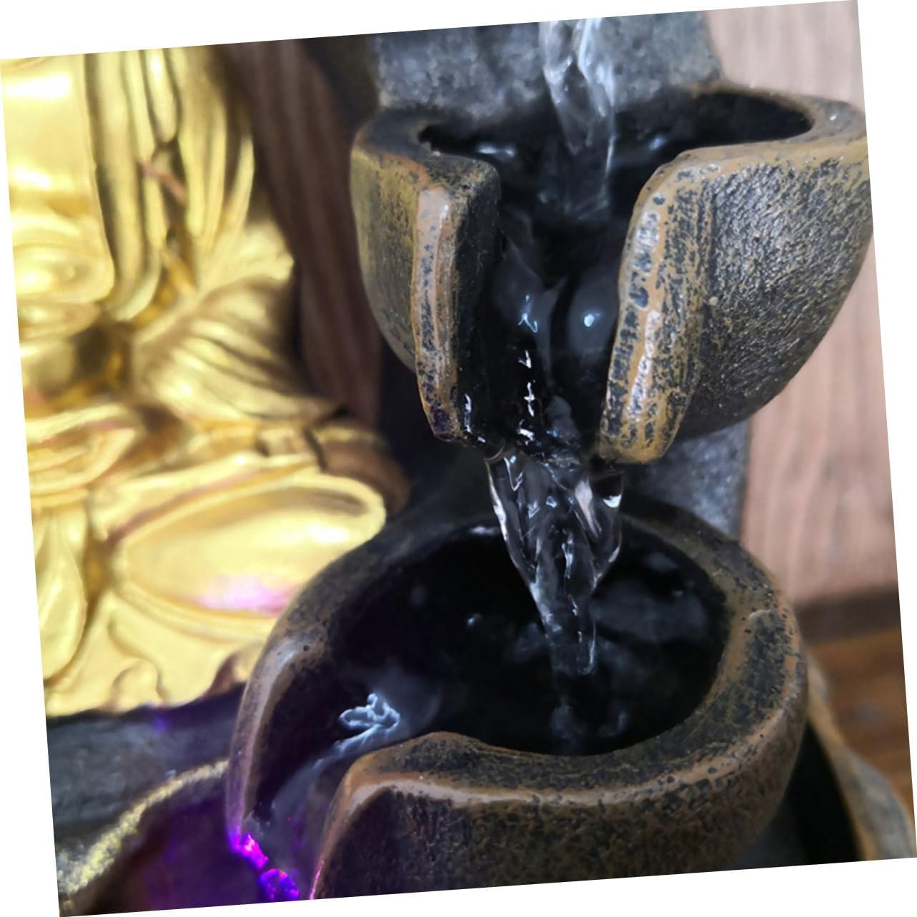 110v Fountain Tabletop Decor with Led Light Indoor Resin Buddha Figurine for Home and Office Serenity Flowing Water Feature for Zen Garden Ambiance