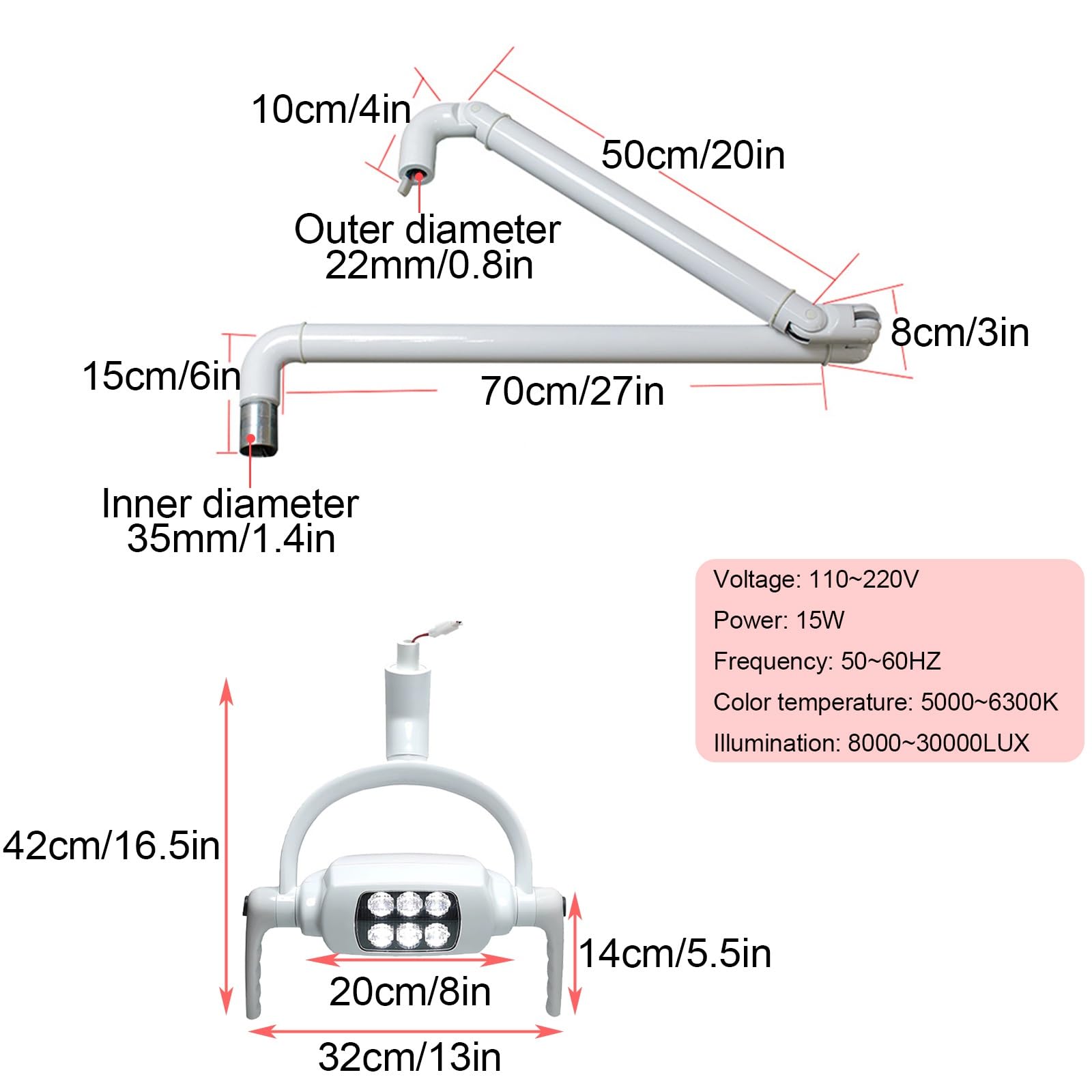 15W Lampa Ścienna Do Stomatologii, Chirurgii Jamy Ustnej, Bezcieniowa Lampa Do Badań Medycznych, Ramię Lampy Jest Elastyczne, a Kąt Regulowany, Do Ambulatoryjnej Opieki Stomatologicznej