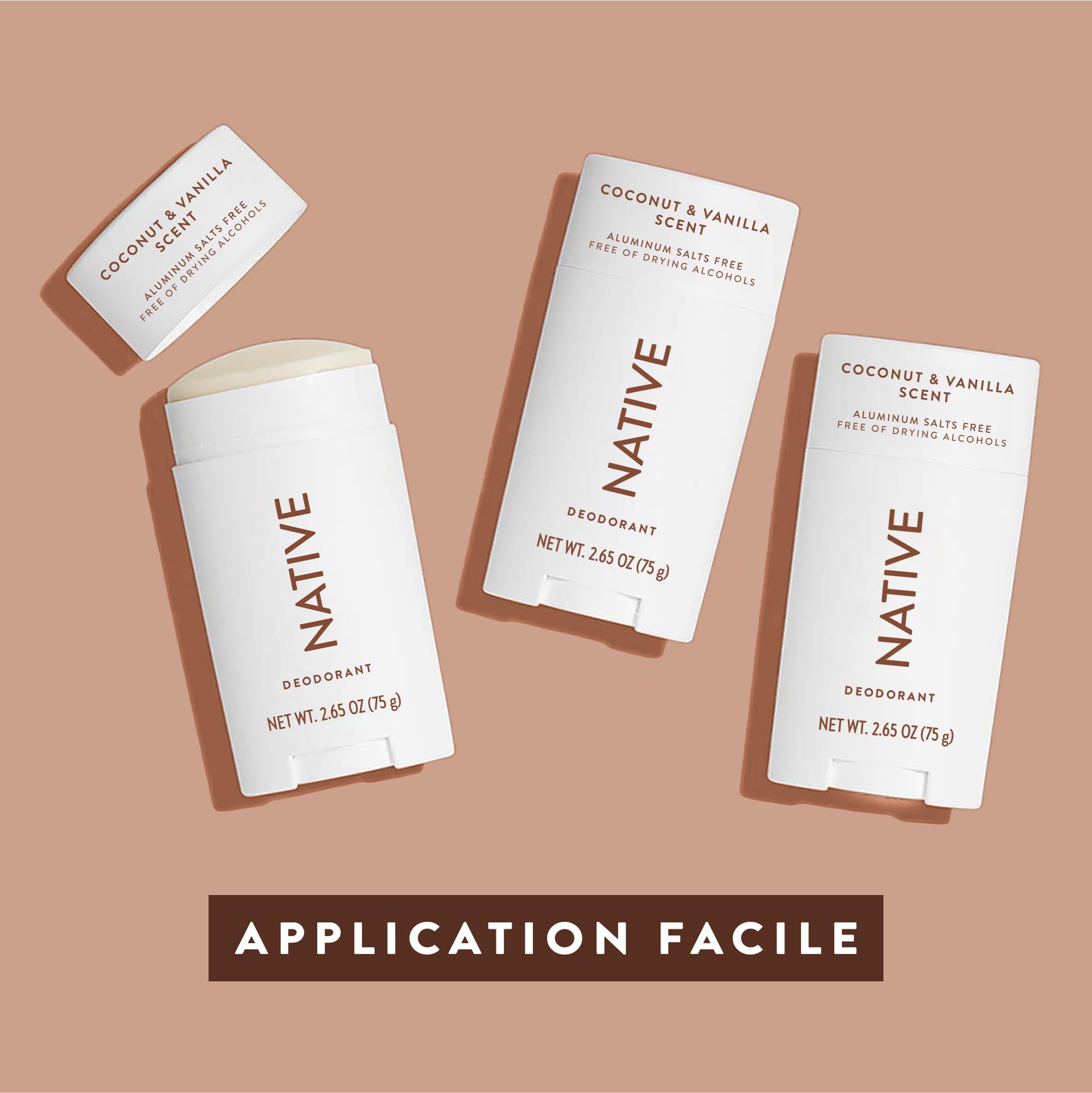 Native Déodorant Femmes & Hommes - Sans Alcool & Aluminium - Parfum Coco & Vanille - Avec Beurre de Karité, Huile de Coco & Bicarbonate de Soude - Contrôle Odeurs 72 Heures (Lot de 2, 75 ml chacun)