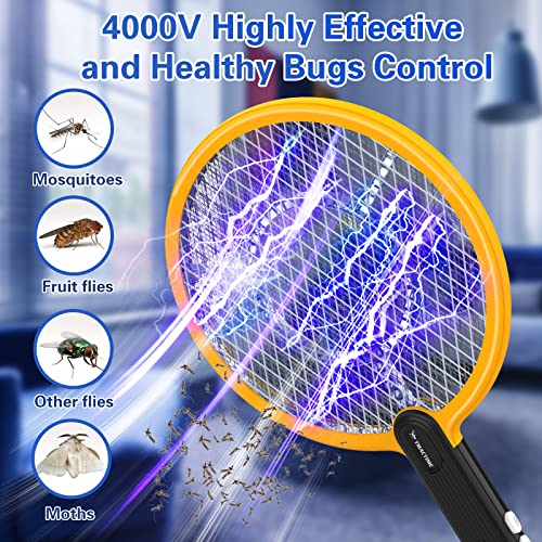 Tmactime Electric Fly Swatter 4000V Bug Zapper Racket 2 In 1 Rechargeable Fly Zapper Racket With Support Base Electric Mosquito Killer With 3-Layer Safety Mesh For Indoors And Outdoors (Yellow/Black) #TOP3