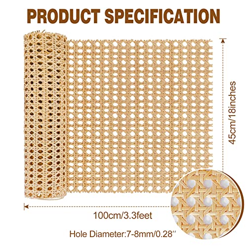 18" Width Rattan Pressed Cane Webbing Sheet For Caning Projects, 3.3Ft Natural Rattan Material Roll Net Woven Open Mesh Cane, Suitable For Caning Material Diy Supplies #TOP1