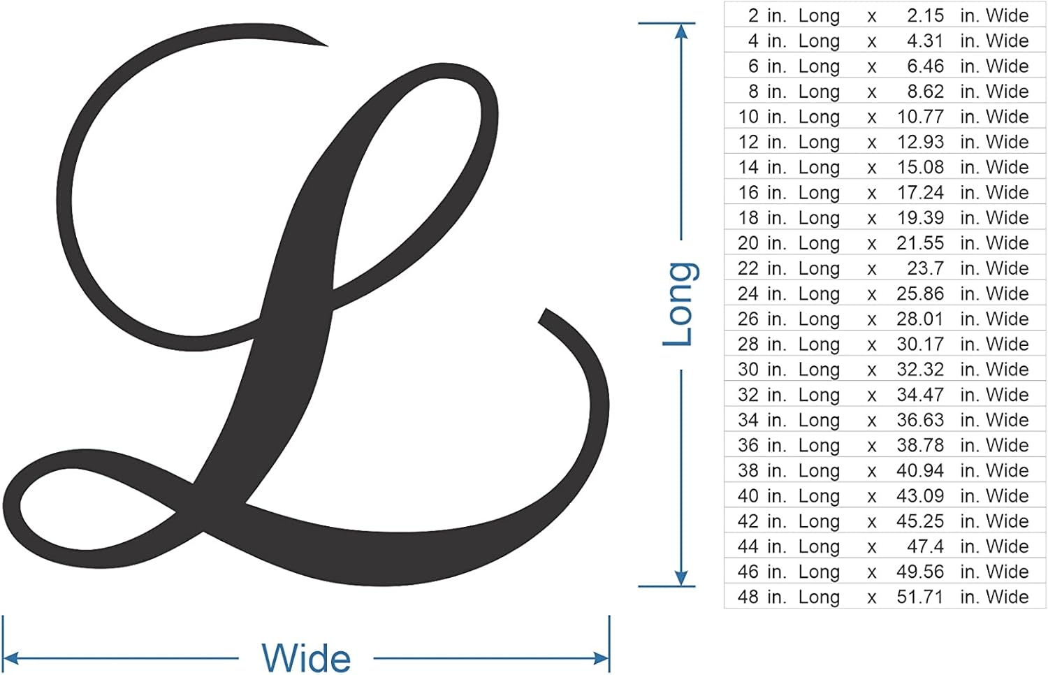 Jess and Jessica Wooden Letter L, 16" Long x 1/4" Thick – Large Wooden Letters for Wall Decor, Unfinished Monogram Cursive Large Letters for Wall Decor or Kids' Nursery Design - Chopin Script Font