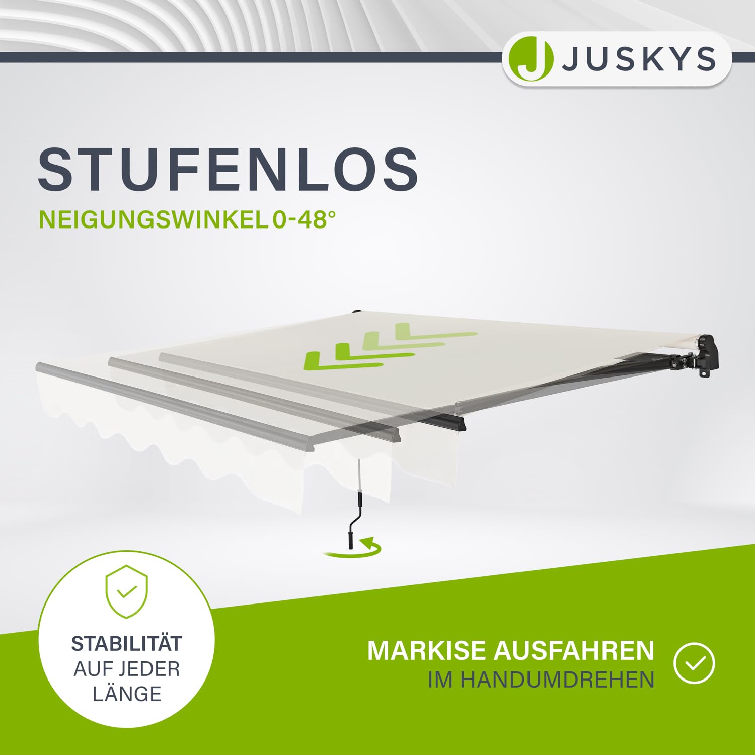 Juskys® Gelenkarmmarkise 400 x 300 cm, UV40+ & wasserabweisend, mit Kurbel & Wandhalterung Länge + Winkel einstellbar, Markise für Terrasse & Balkon, Sonnenschutz Balkonmarkise Gelenkmarkise, Beige