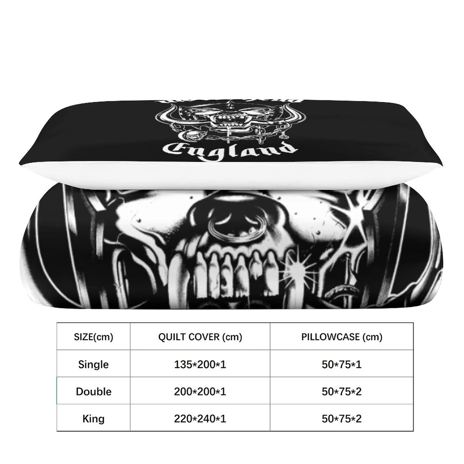 Housse De Couette Motorhead Rock Band - Imprimé 3D Microfibre, Fermeture éclair - Taille King (220x240cm) Avec Taies D'oreiller - 12