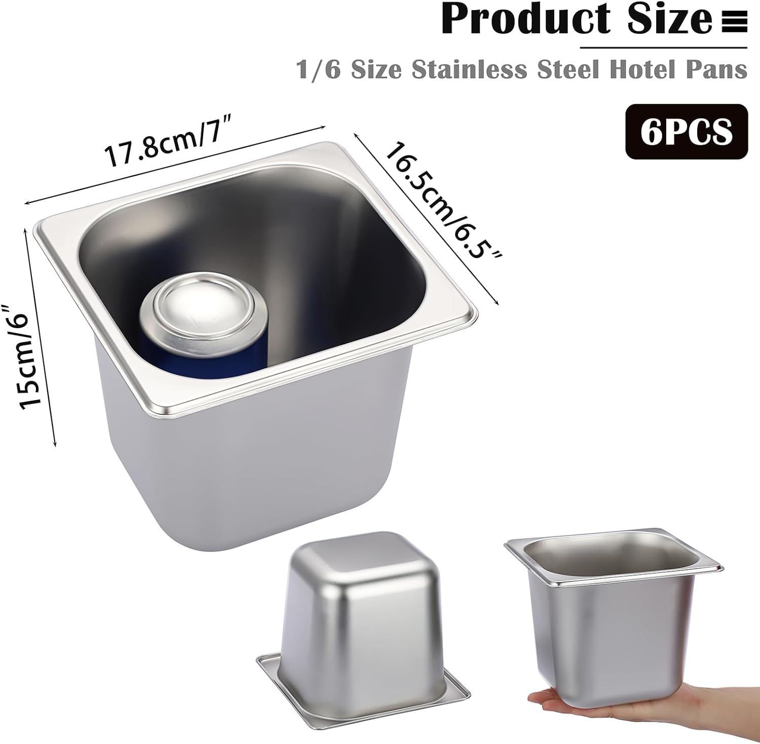 6 Pack 1/6 Size 6 Inch Deep Hotel Pan, Stainless Steel Steam Table Pans, Stackable Catering Metal Pan Commercial Food Pans for Kitchen Restaurant Buffet Party Supplies - Image 2