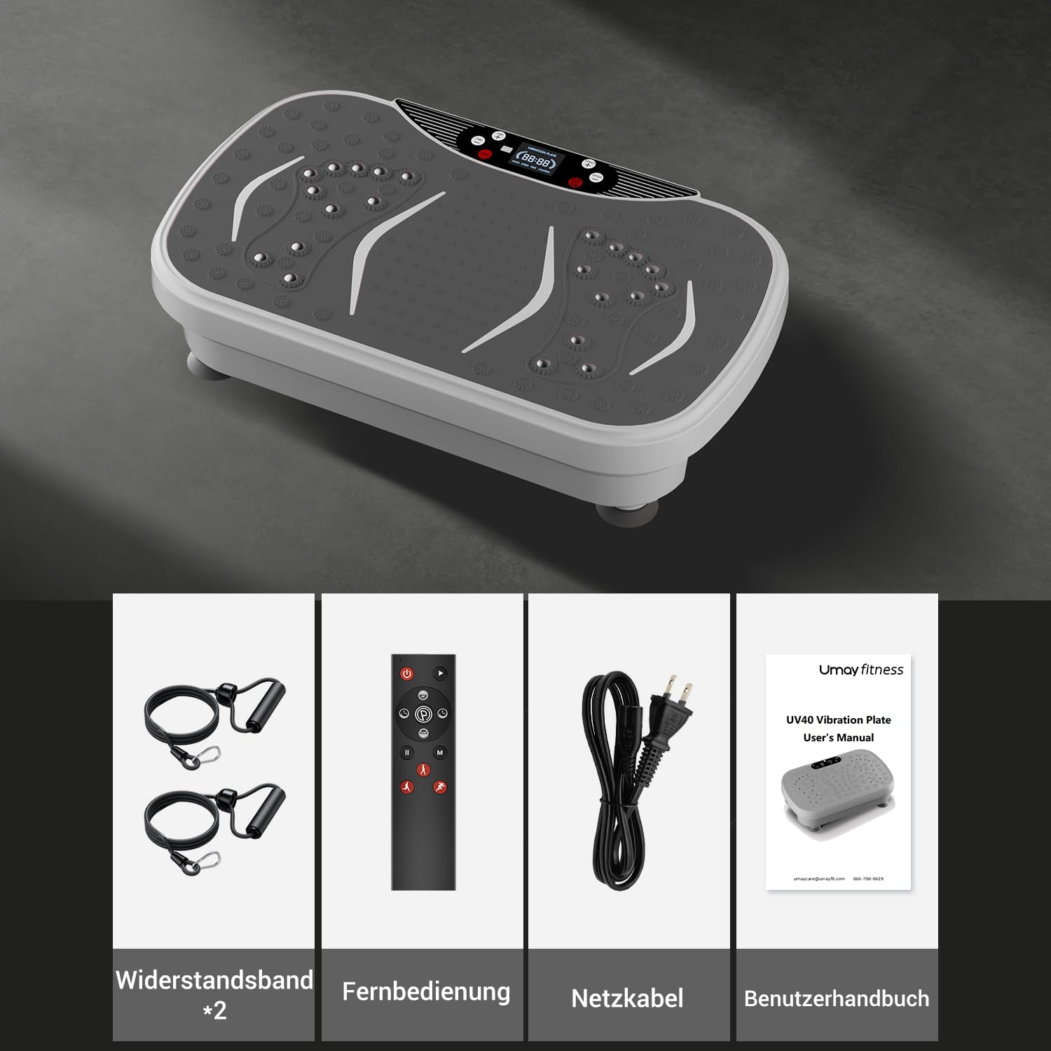 UMAY Vibrationsplatte mit Widerstandsbändern, 99 Stufen Vibrationsplatte+9 voreingestellte Programme + 3 Schnellmodi, Leistungsstarke Vibrationsplattform für Ganzkörpertraining