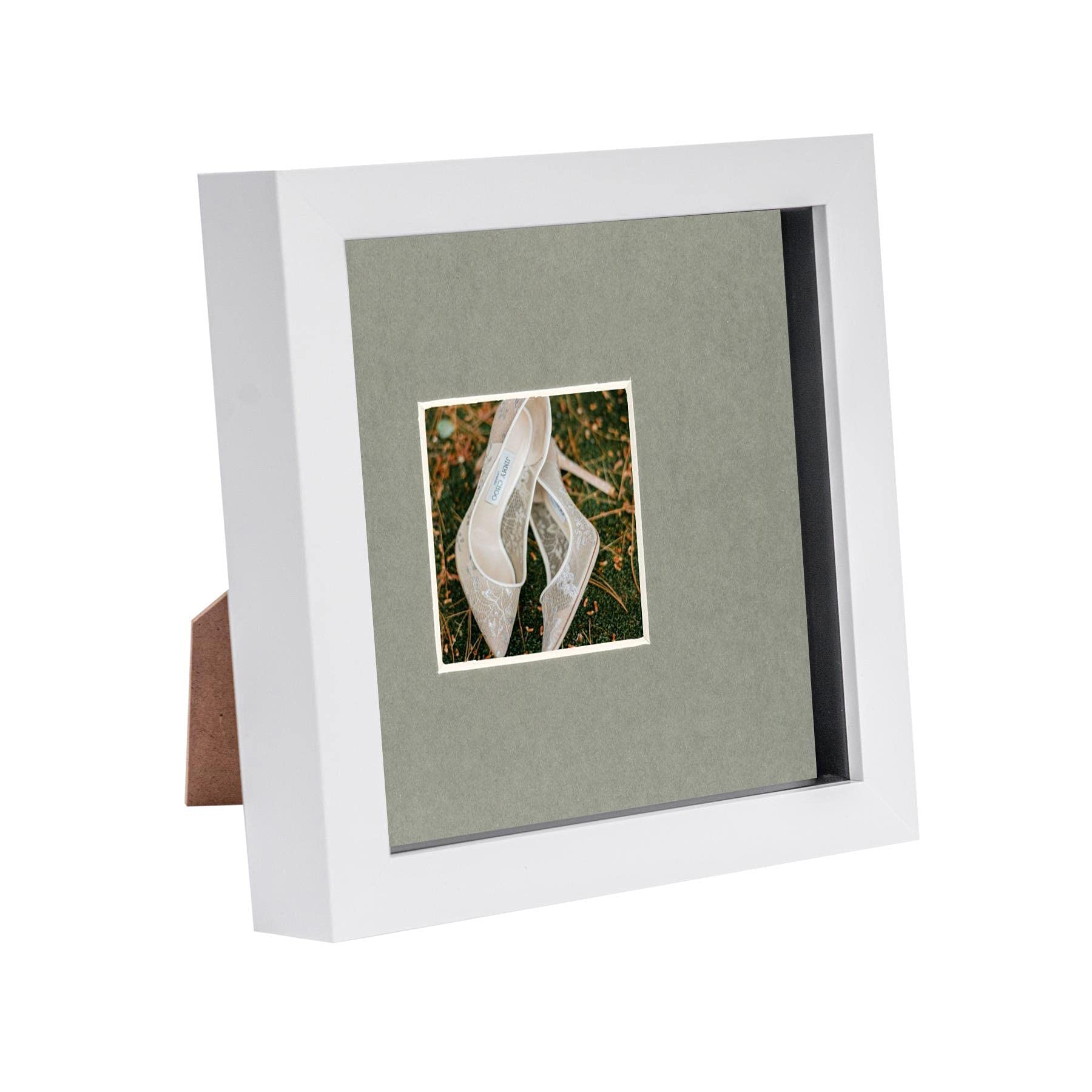 Nicola Spring 6 x 6 3D Shadow Box Photo Frame - Craft Display Picture Frame with 2 x 2 Mount - Glass Aperture - White/Grey