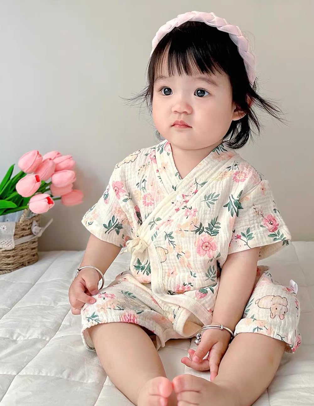 HahaNice Japanese Kimono Baby Thobe Cotton Infant Linen Romper 0-24 Months — view 3