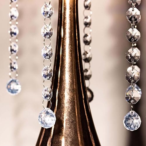 Efavormart - Juego de 8 guirnaldas de cristal acrílico transparente de 13 pulgadas, cadenas octogonales con cuentas para decoración de bodas,