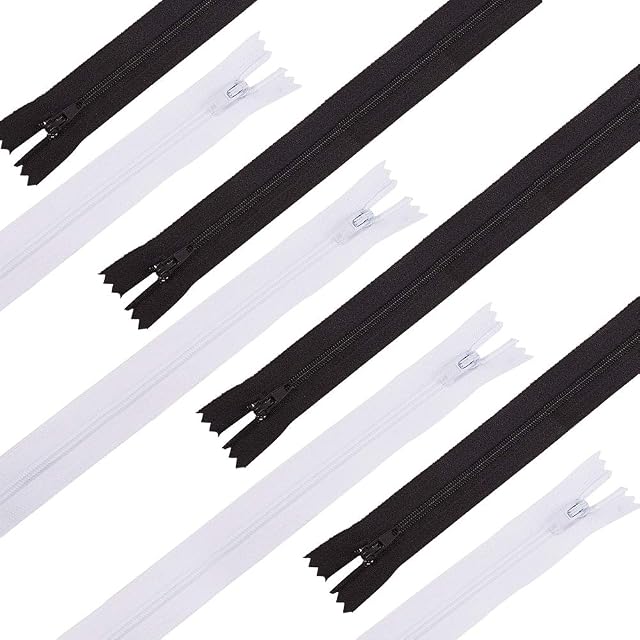 BENECREAT 100PCS 9 Inch (24cm) White and Black Invisible Nylon Coil Zippers Bulk Sewing Zippers for Tailor Clothes Sewing Craft