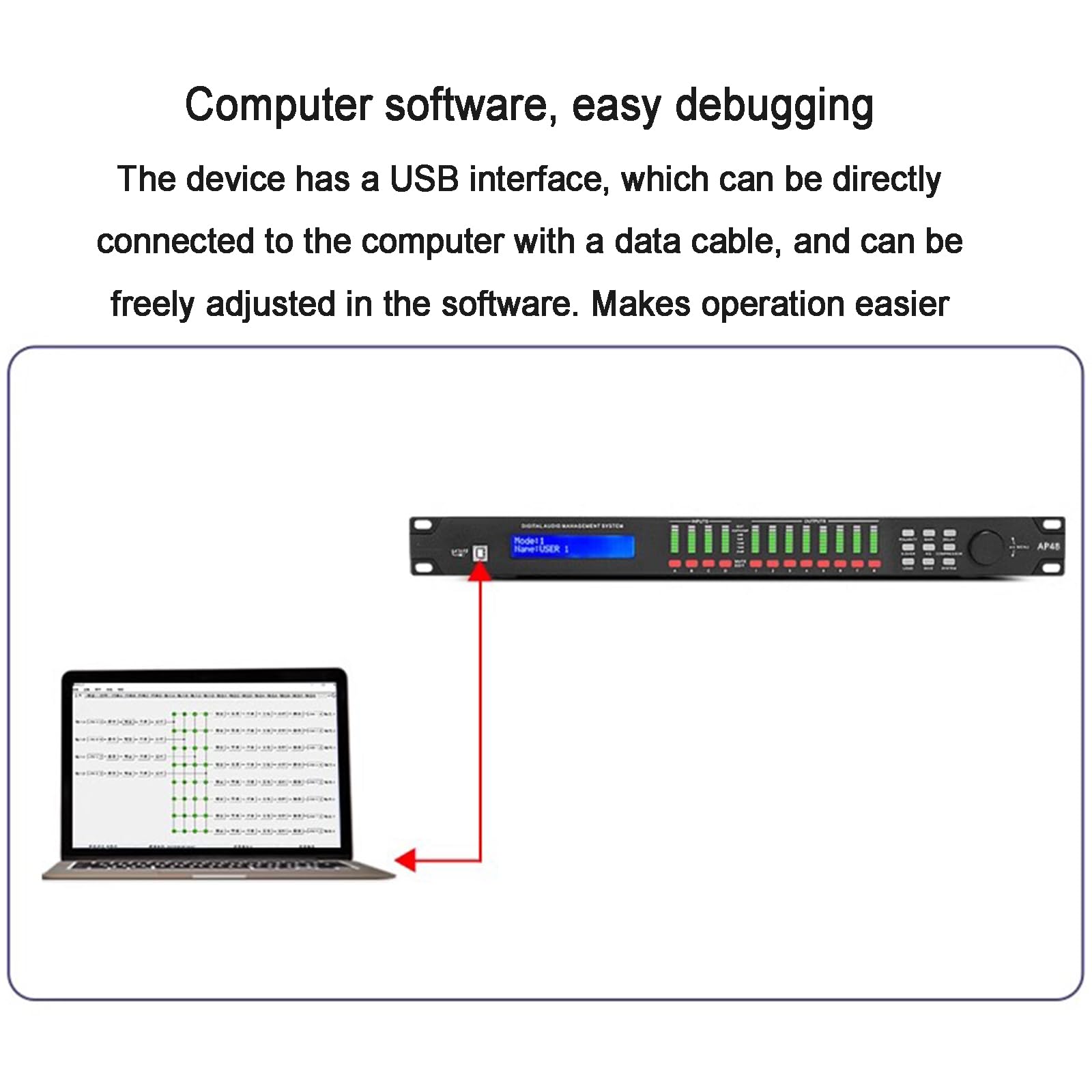 Processore Audio Digitale Professionale, Crossover per Altoparlanti, Matrice all-in-One con Equalizzatore, Mixer, Processore di Effetti E Delayer, Impostabile Tramite Interfaccia PC
