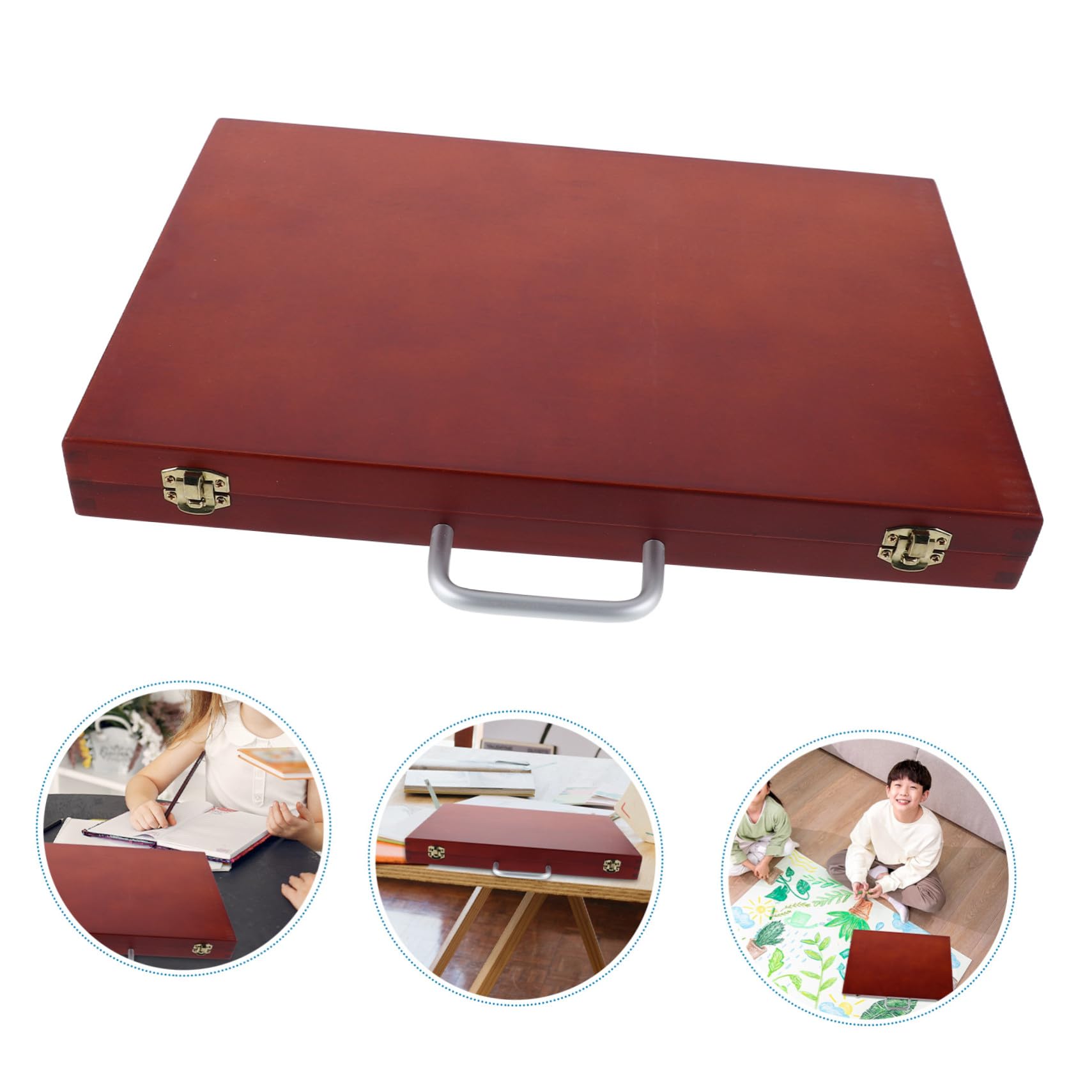 Boîte de Rangement Peinture Portable Bois Style Européen Mallette Multifonction pour Outils de Dessin Étui Pratique pour Étudiants et Artistes