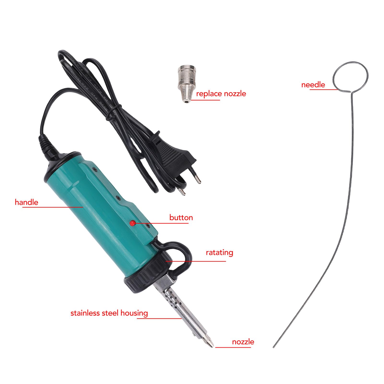 FILFEEL Bomba Desoldadora Automática Completa con Ventosa de Soldadura Eléctrica de 40W con Boquillas de 0,0mm, 0,5mm y 2,5mm para Reparación de Placa de Circuito de Placa Base de Chip (Enchufe de