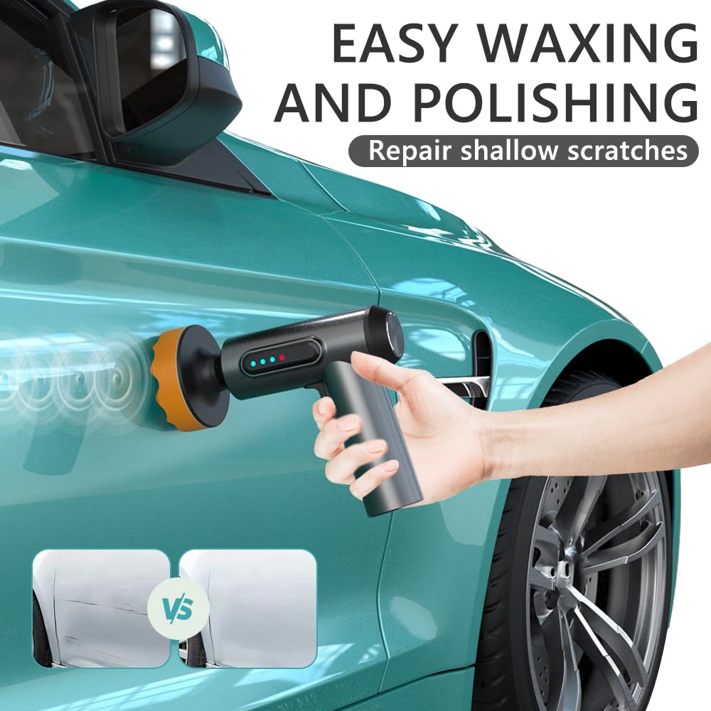 Lucidatrice per auto senza fili, macchina lucidatrice con batteria ricaricabile da 4000 mAh, lucidatrice e buffer per auto con velocità di 20000 giri/min, 3 tamponi per lucidatura, per