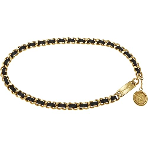 Chanel, Pre-Loved Gold & Black Leather Chain Belt, Black
