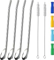 Vista 1 de Cucharas largas de acero inoxidable para té, cucharas de pajita, mango con pajita para mezclar, revolver, beber