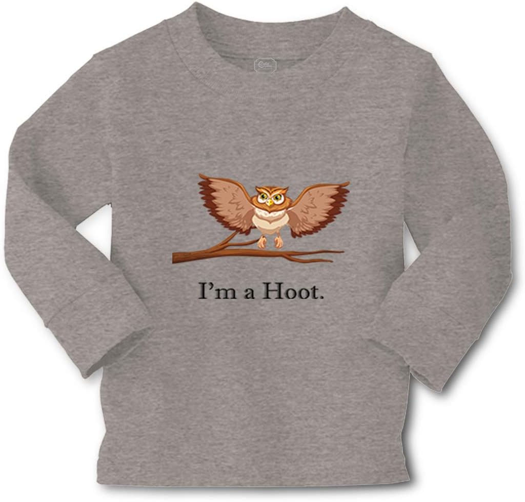 Kids Long Sleeve T Shirt I'm A Hoot Owl Baby Funny Humor Cotton Boy & Girl Clothes Funny Graphic Tee Oxford Gray Design Only 3T