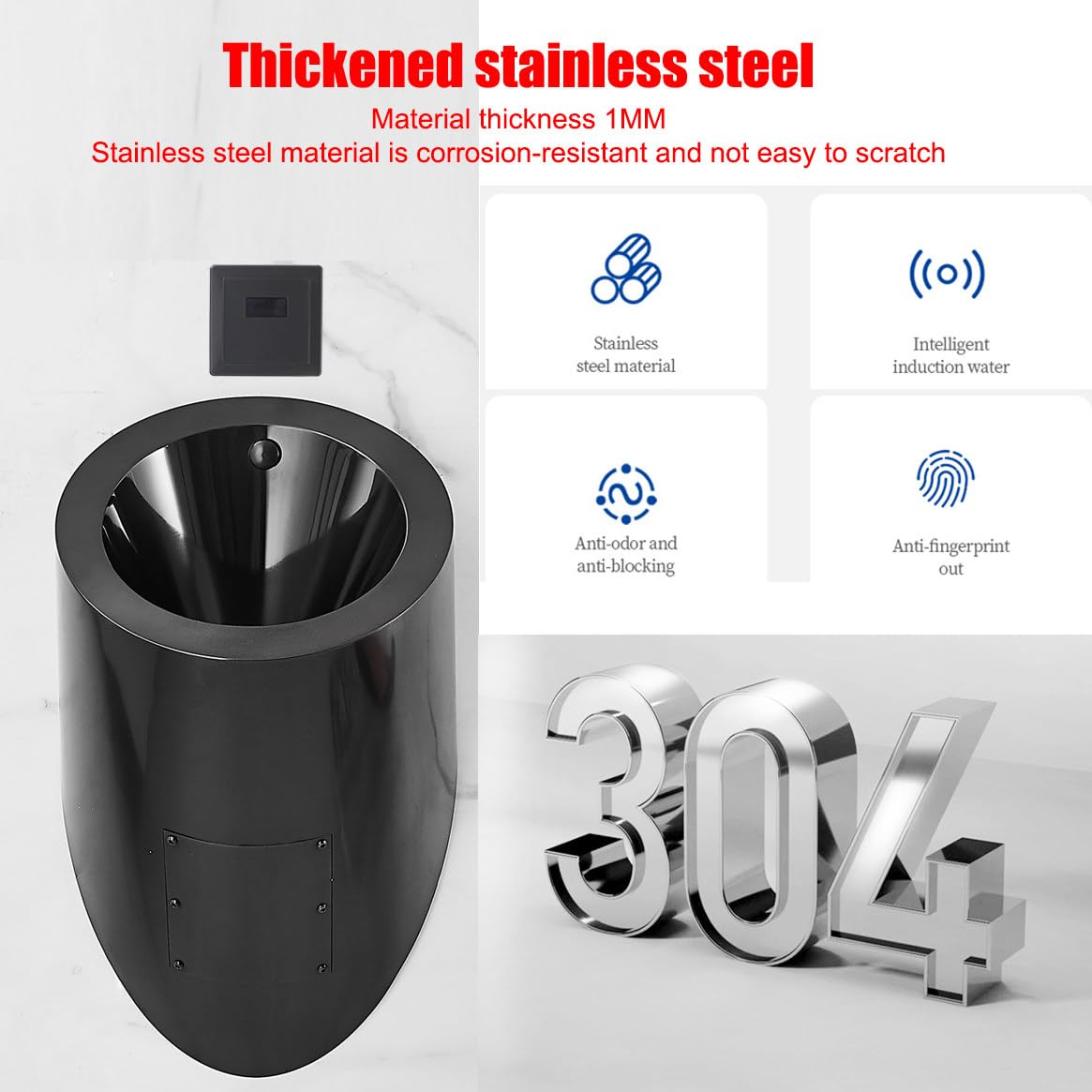 Wall Mounted Smart Men Urinal with Automatic Sensor Flush Valve, Stainless Steel Wall-Mounted Urinal Anti-Overflow Urinal, Vertical Toilet,Silver