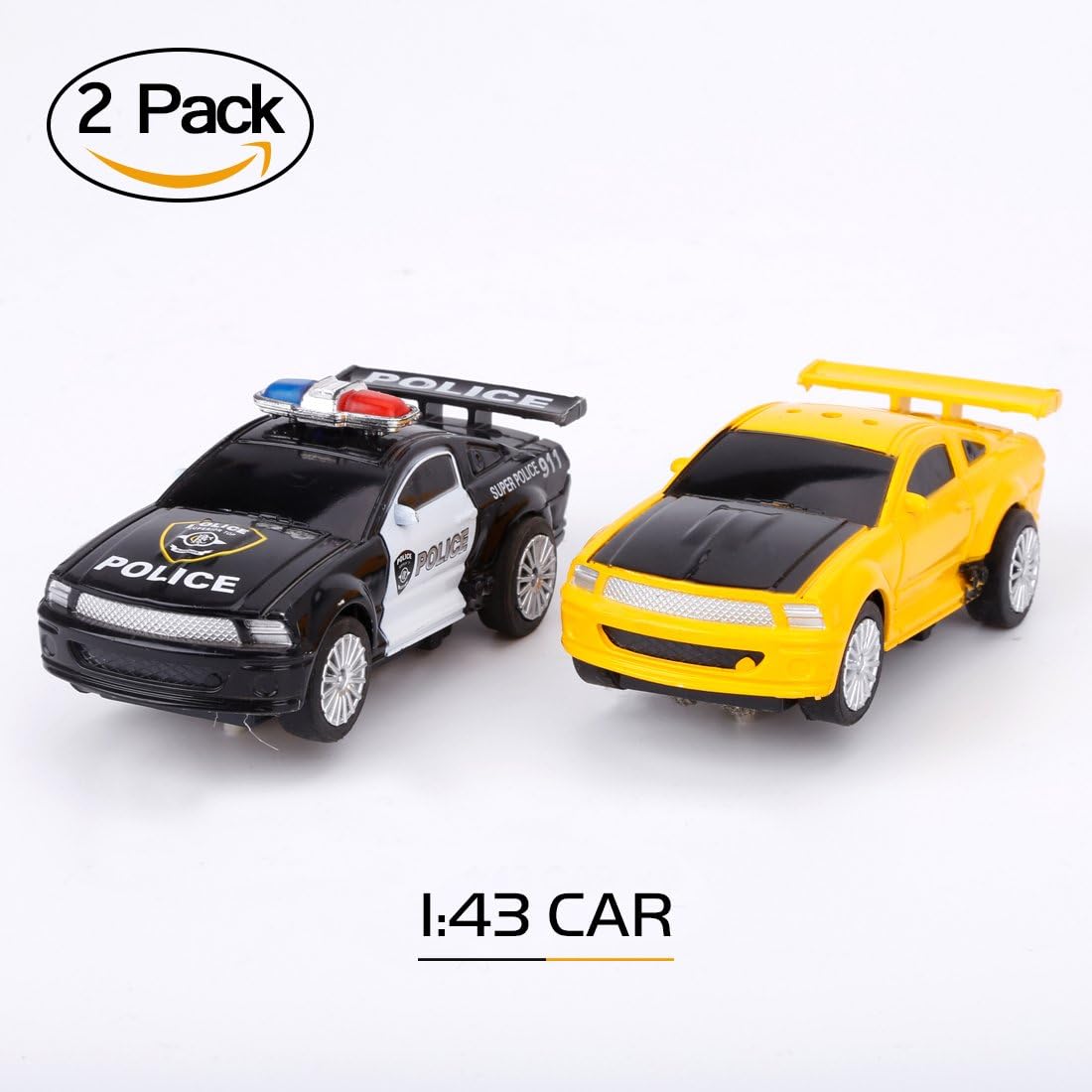 1/43 Scale Electric RC Slot Racing Track Race Cars - 2 Pack