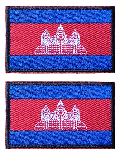 AliPlus Kambodscha-Flagge, bestickt, taktischer Militär-Aufnäher, Klettverschluss, 2 Stück