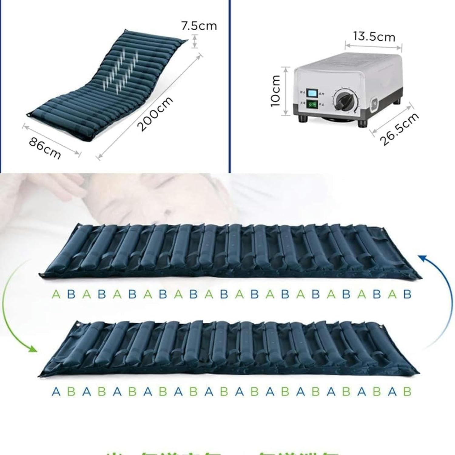 Colchón de presión alterna, colchón de Aire Wave Jet, colchón Inflable antiescaras para Cama Individual con Bomba silenciosa