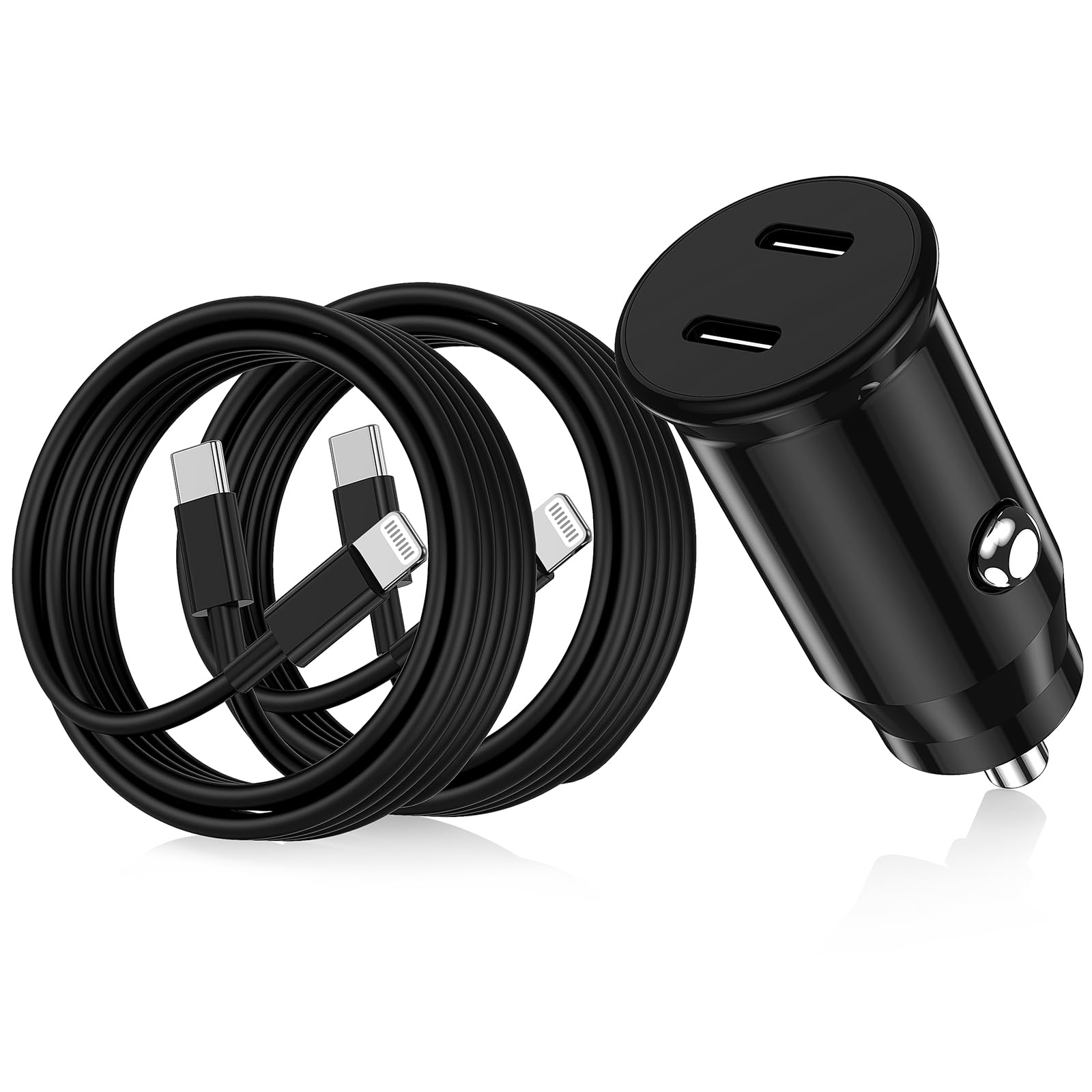 Fast Car Charger for iPhone, Dual PD USB C Fast Car Charging Adapter and Type C to Lightning Cable Cord for Apple 14 Pro/14 Pro Max/14/13 Pro/13 Max/12 Mini/12/11/X/XS/SE/7S/6 Plus/5S,for iPad