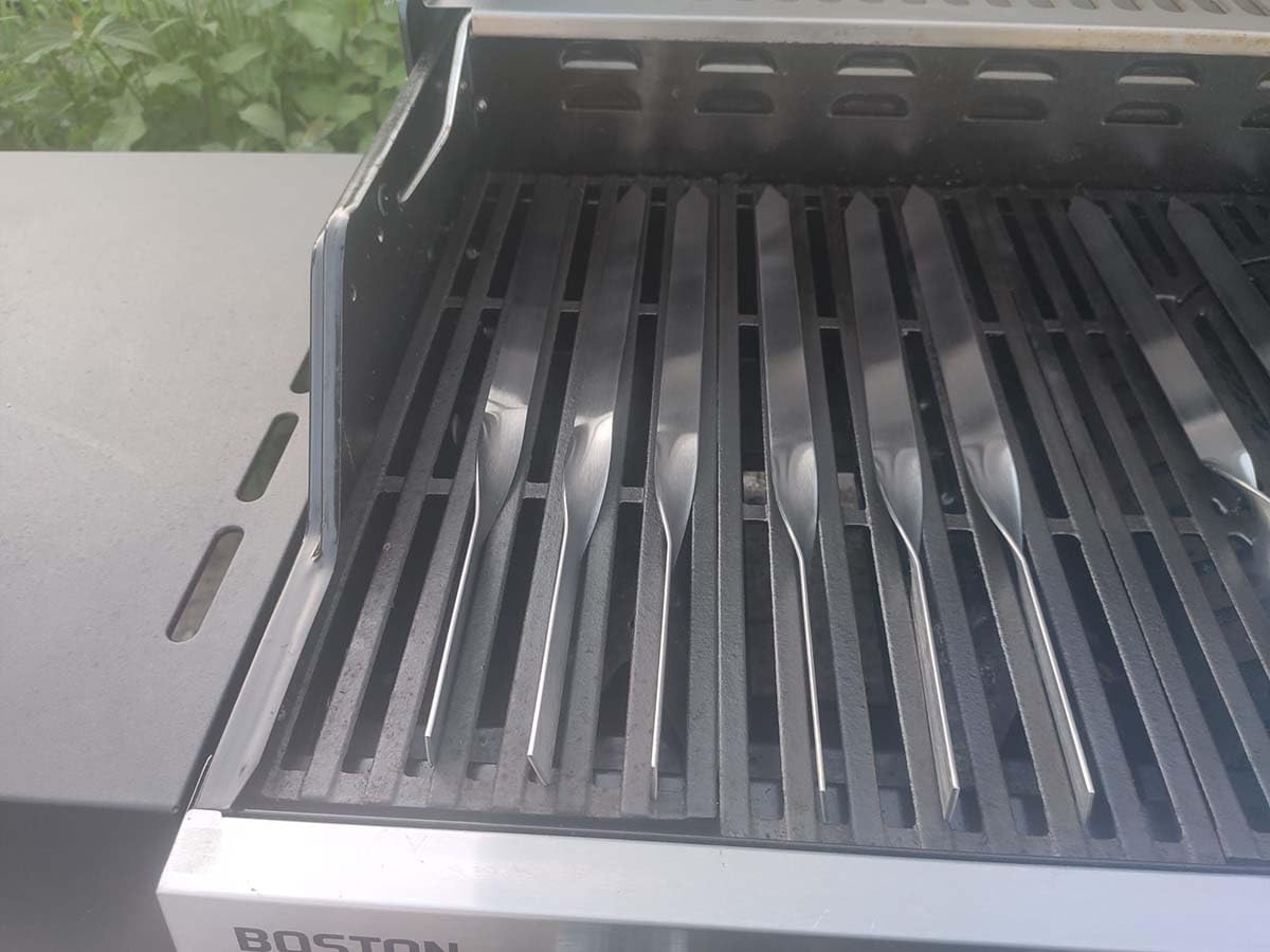 Lula Lulu Tschelo Lot de 6 brochettes à viande en acier inoxydable 90 degrés rotatifs 2 mm d'épaisseur 40 cm de long 2 cm de large Idéal pour barbecue à gaz et four