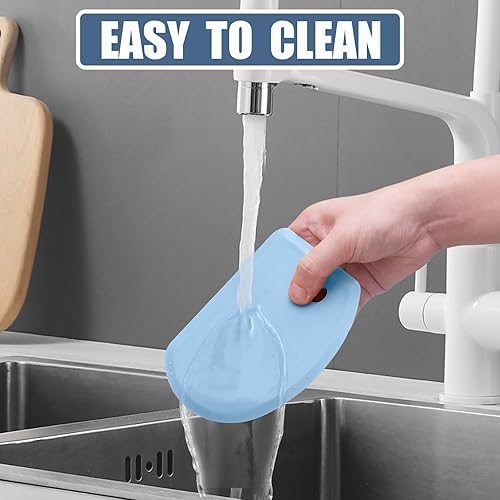 Miniatura 7 de Rascador de masa de silicona con hoja de acero inoxidable, raspador de tazón flexible de borde curvado para hornear, raspador de banco de silicona